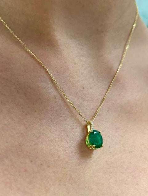 2.82tcw Deep Dark Green Natural Oval Cut Emerald & Diamond Pendant 18K - JR Colombian Emeralds