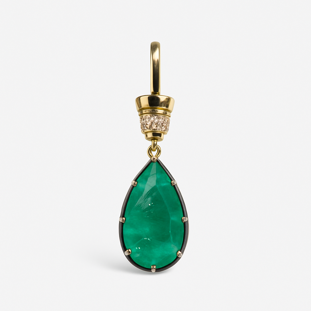 6.57tcw 14K Natural Pear Cut Emerald & Diamond Accent Charm Pendant Necklace