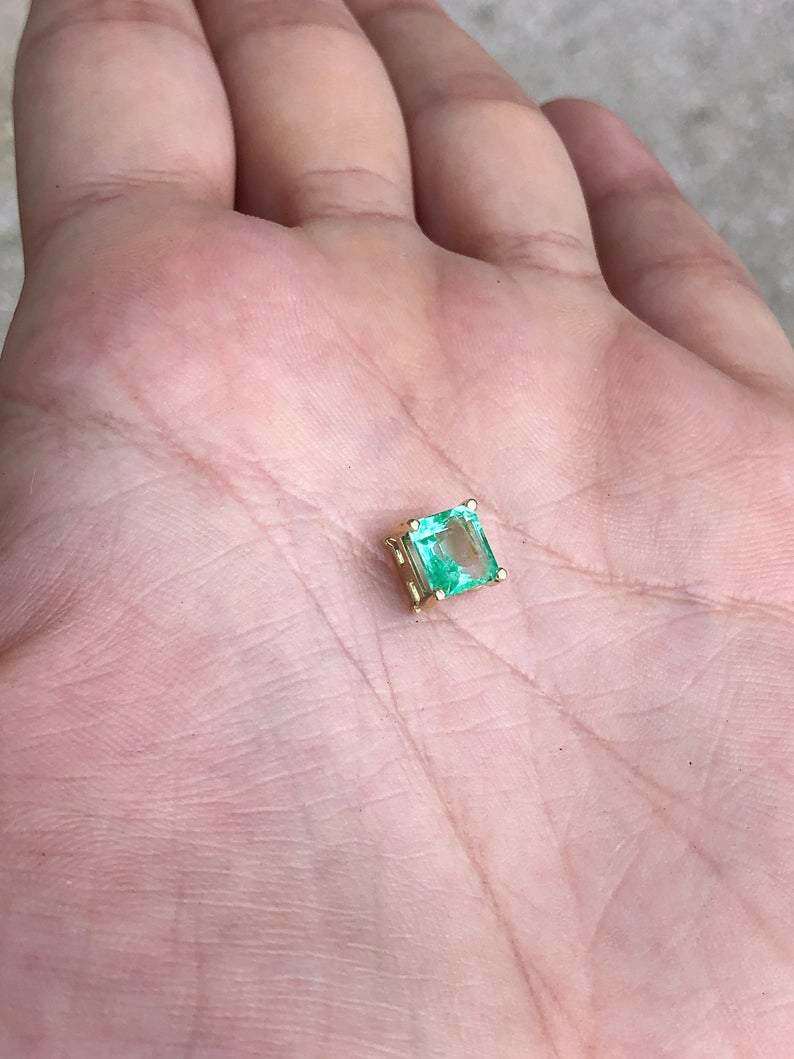 1.35 Carat Solitaire Emerald Four Prong Slider Necklace 14K