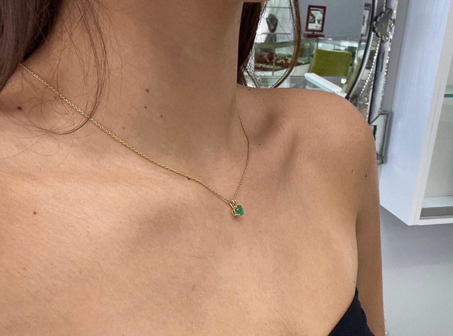 0.90 Carat Round Emerald Solitaire Double Bail Pendant 14K