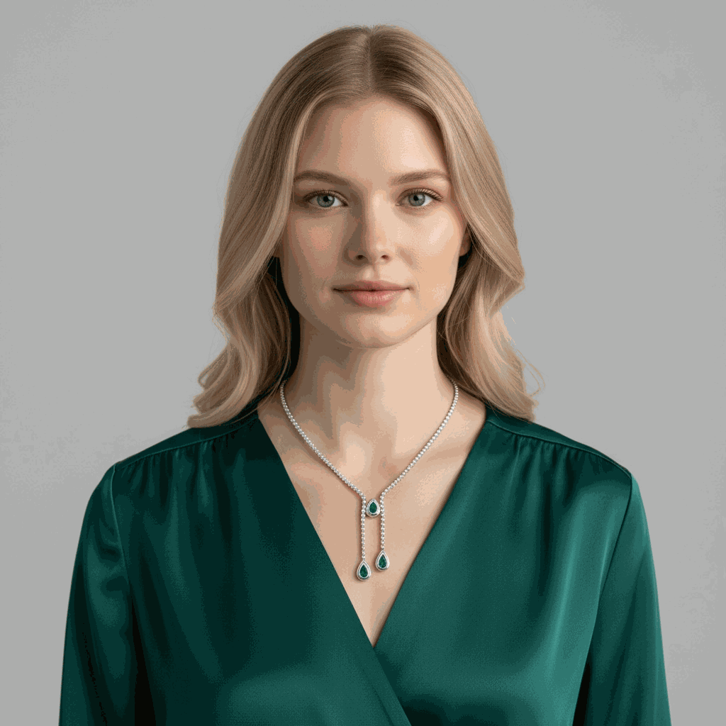 6.36tcw Vintage Pear Emerald & Diamond Lariat Statement Necklace 18K