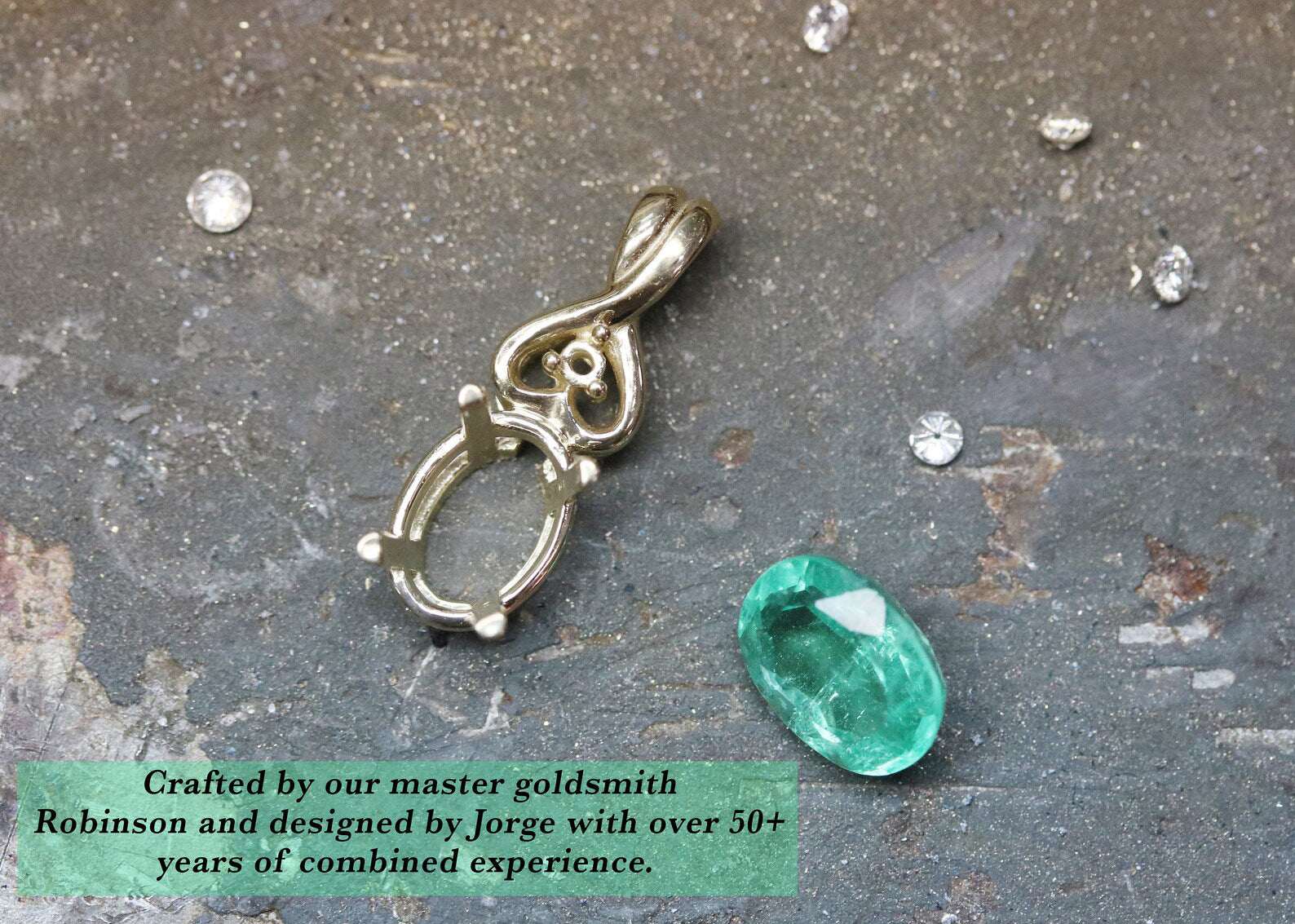 1.43tcw Natural Rich Green Emerald Oval Accented Round Diamond Pendant 14K