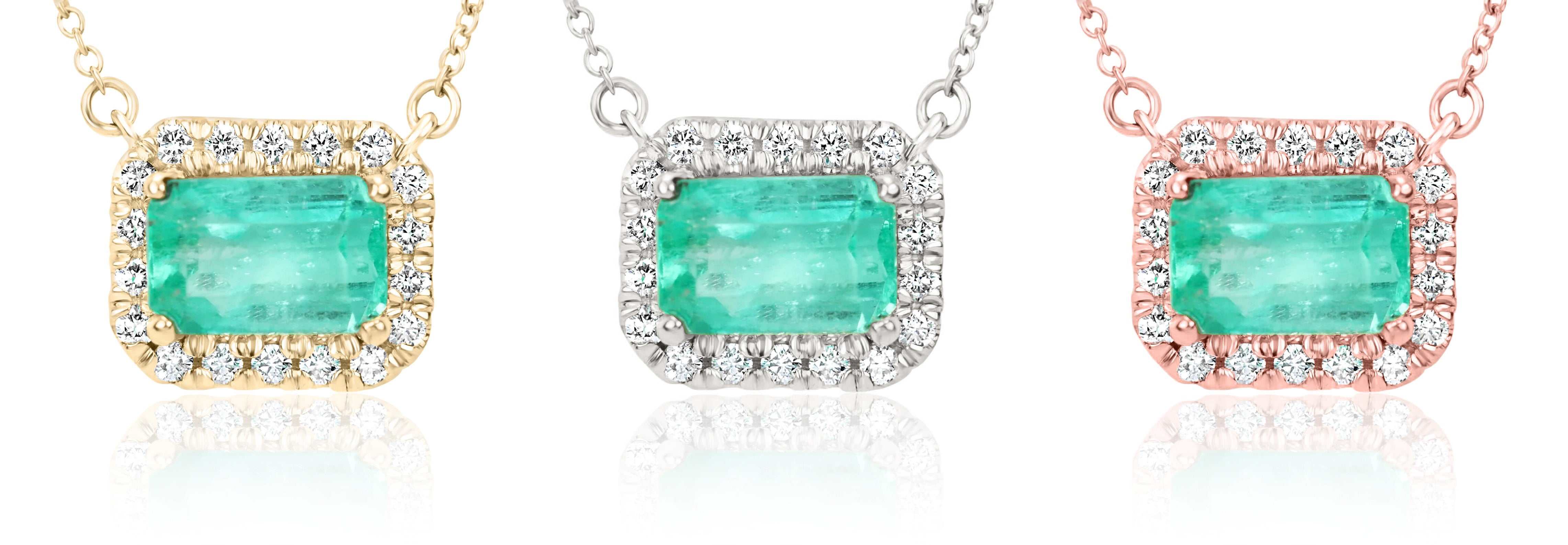 2.20tcw East to West Rich Green Colombian Emerald & Diamond Stationary Necklace 14k gift