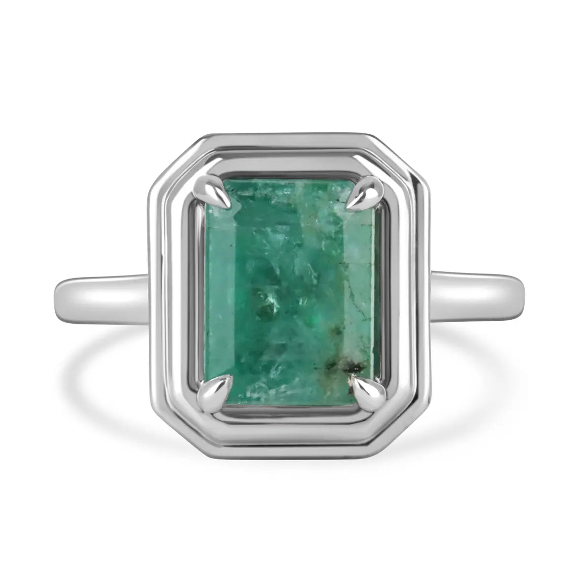 2.75ct Natural Emerald Solitaire Ring, Heavily Included Emerald Cut Ring