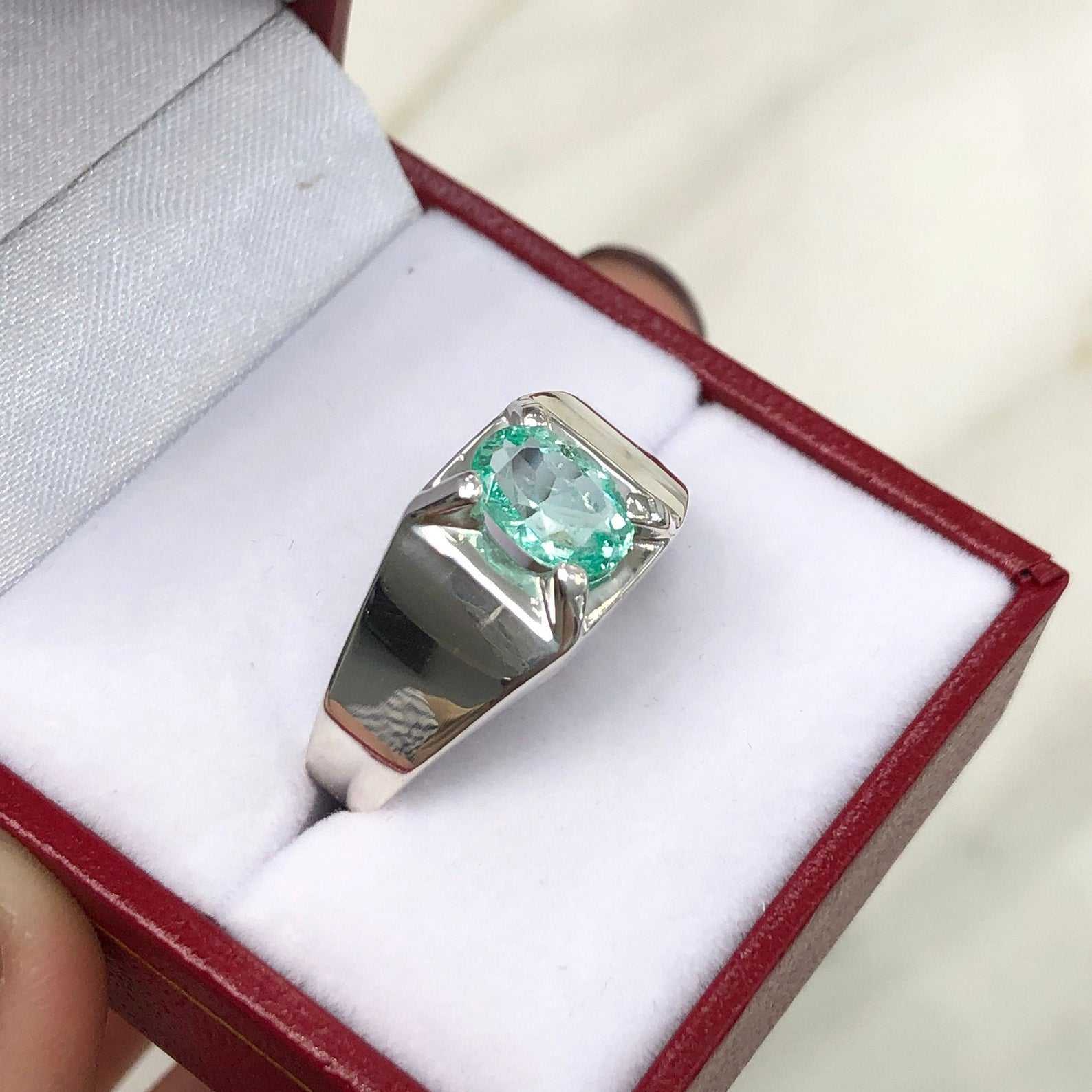 1 Carat Astrological Oval Cut Natural Emerald Men