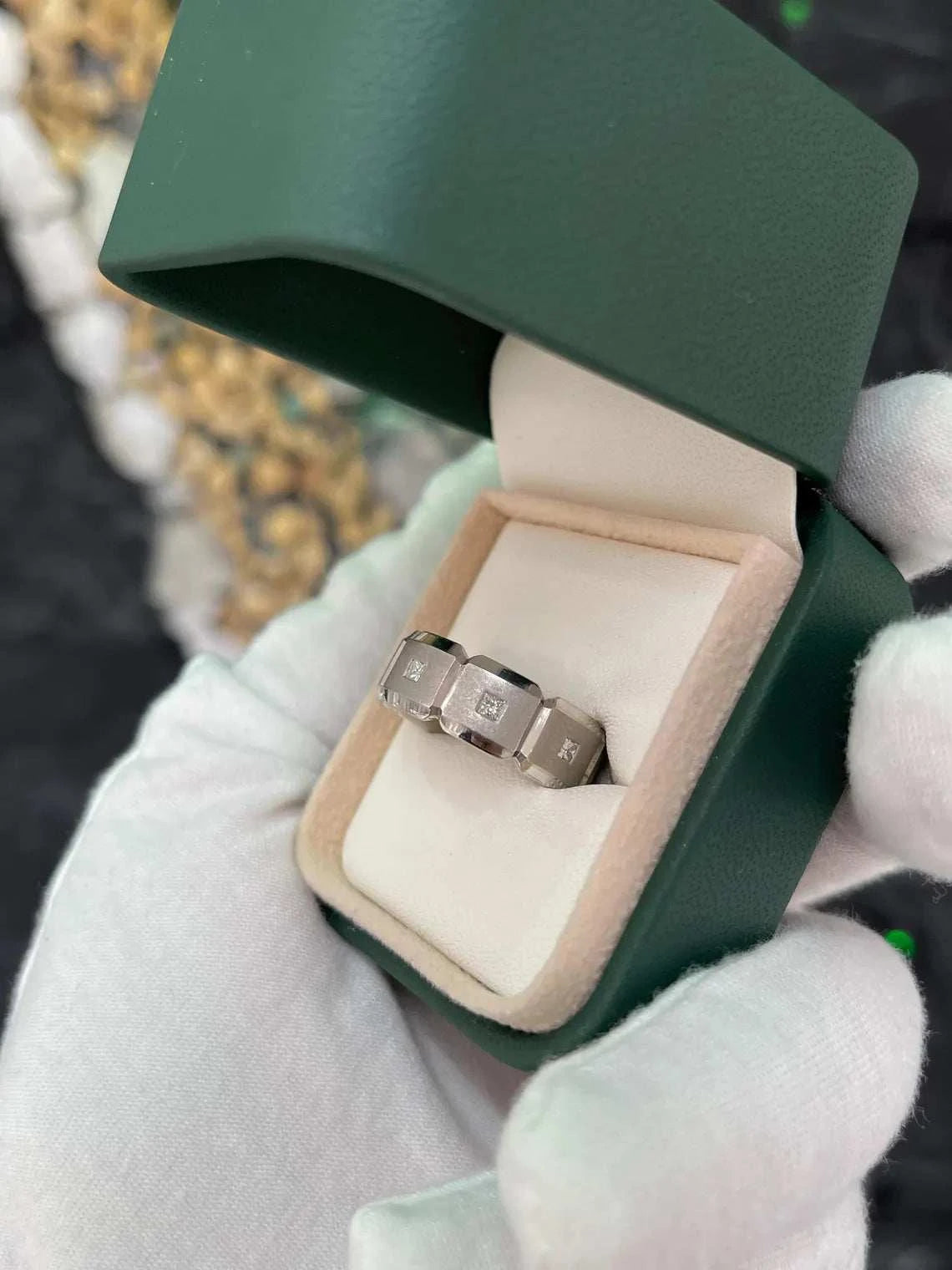 Sterling silver men's wedding band with a 0.25ct palladium princess cut diamond from JR Colombian Emeralds
