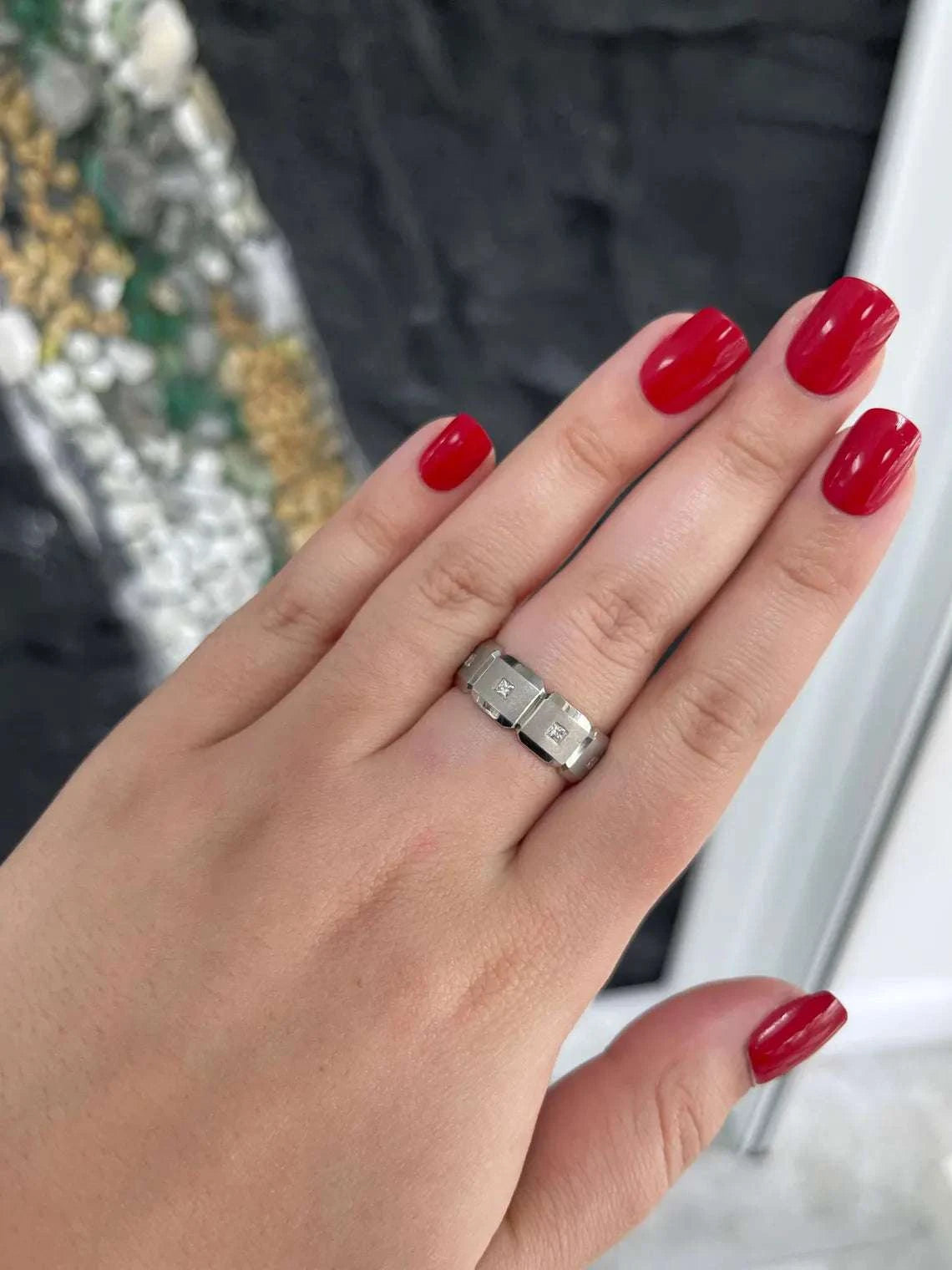 Fede nuziale da uomo con diamante taglio princess da 0,25 carati in palladio