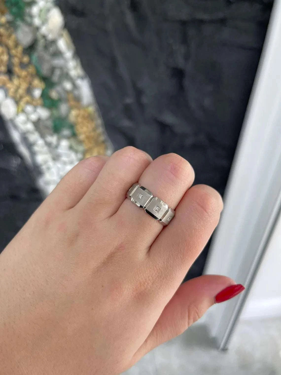 Fede nuziale da uomo con diamante taglio princess da 0,25 carati in palladio