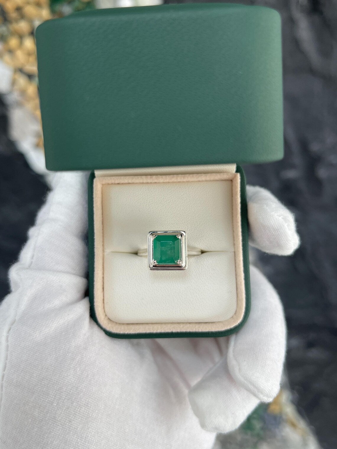 2.40ct Natural Asscher Cut Emerald Solitaire Ring in Sterling Silver