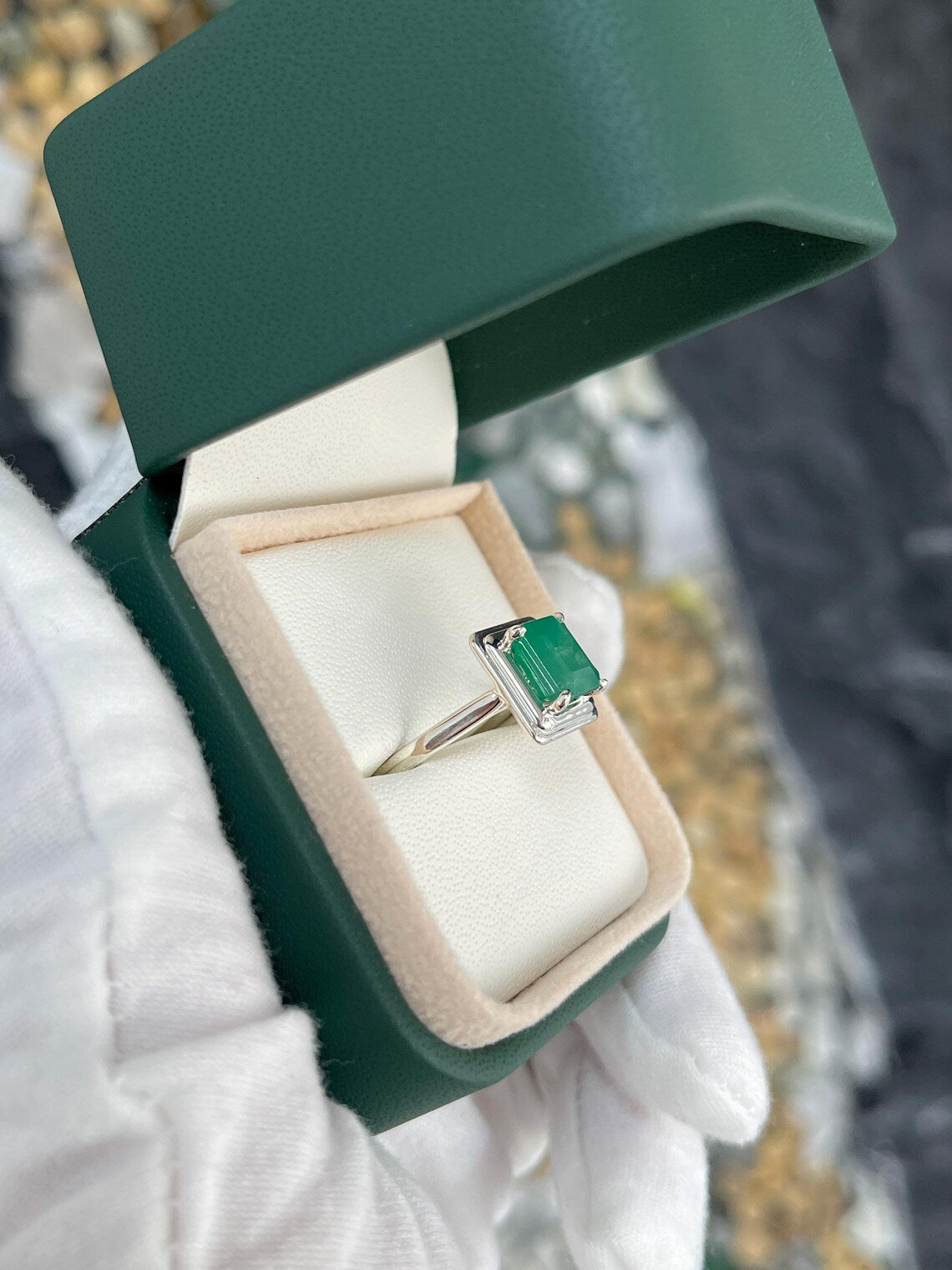 2.40ct Natural Asscher Cut Emerald Solitaire Ring in Sterling Silver
