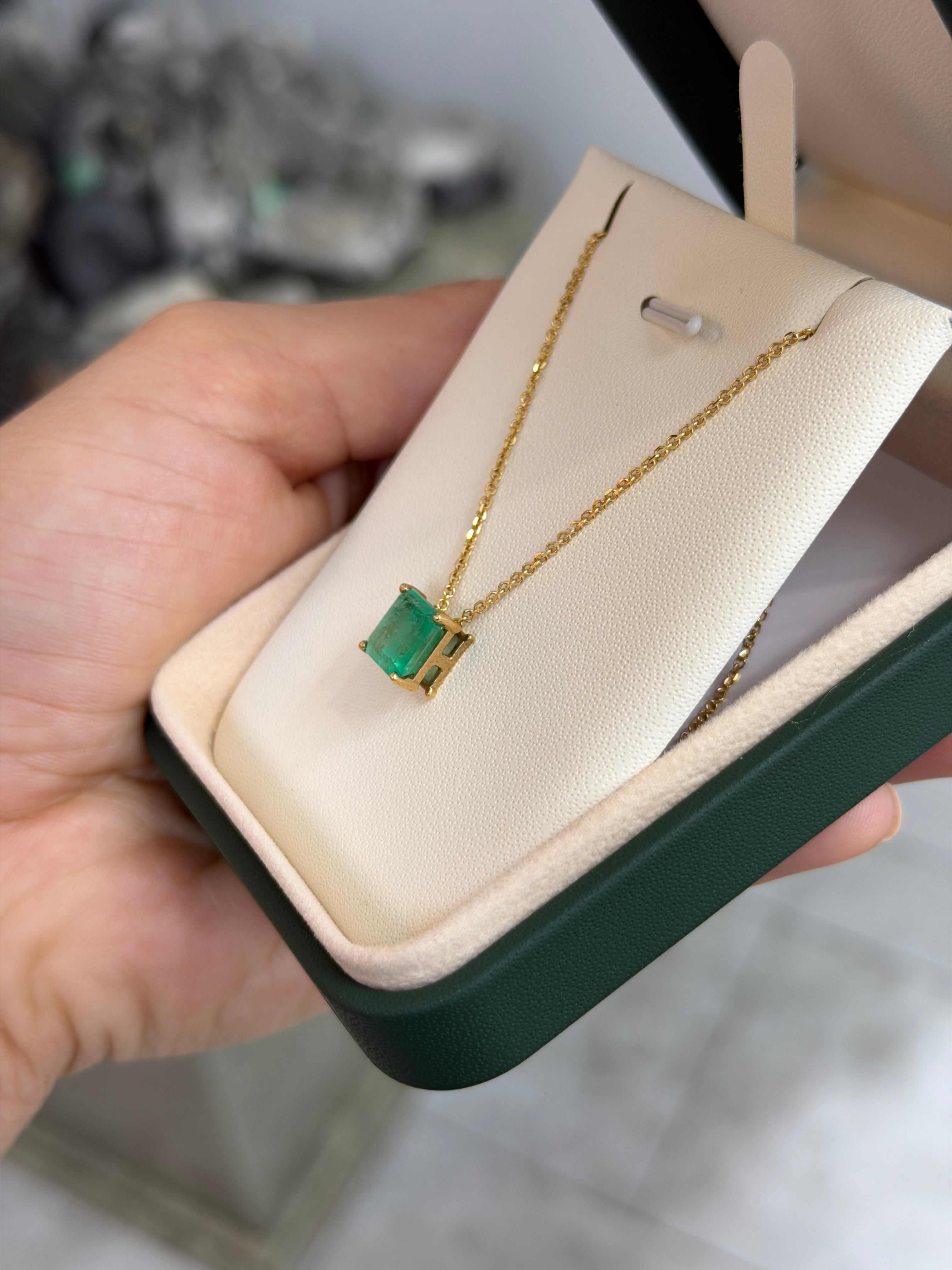 Asscher cut Colombian emerald sliding necklace with 3.0 carats set in 14K gold by JR Colombian Emeralds.