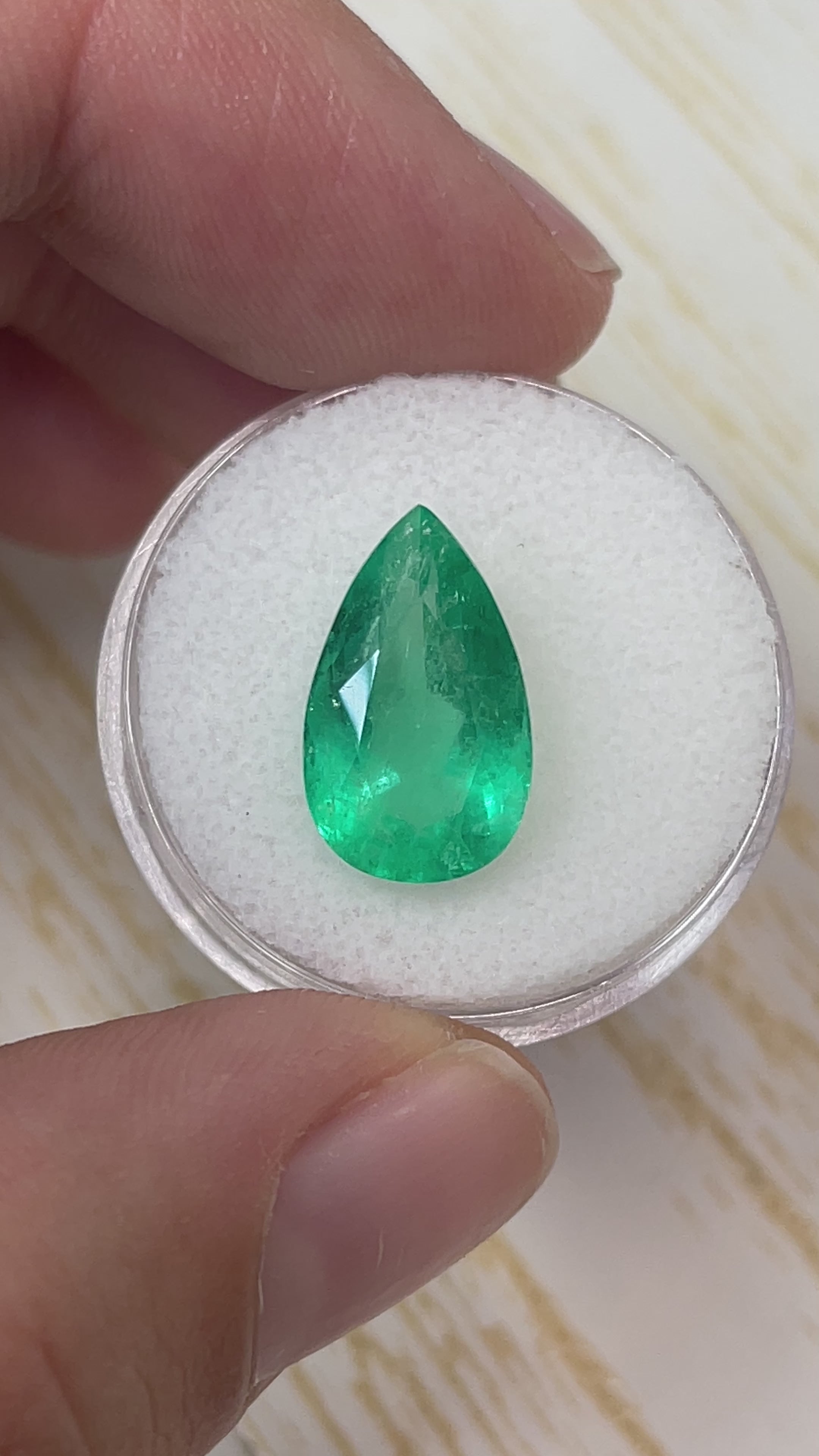 5.86 carat 15.5x9.5 Spring Green Natural Loose Colombian Emerald-Pear Cut