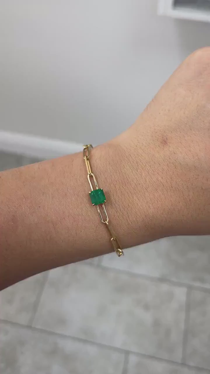 Paperclip Square 7x7 4 Claw Prong Bracelet Featuring a 1.80ct Asscher Cut Emerald