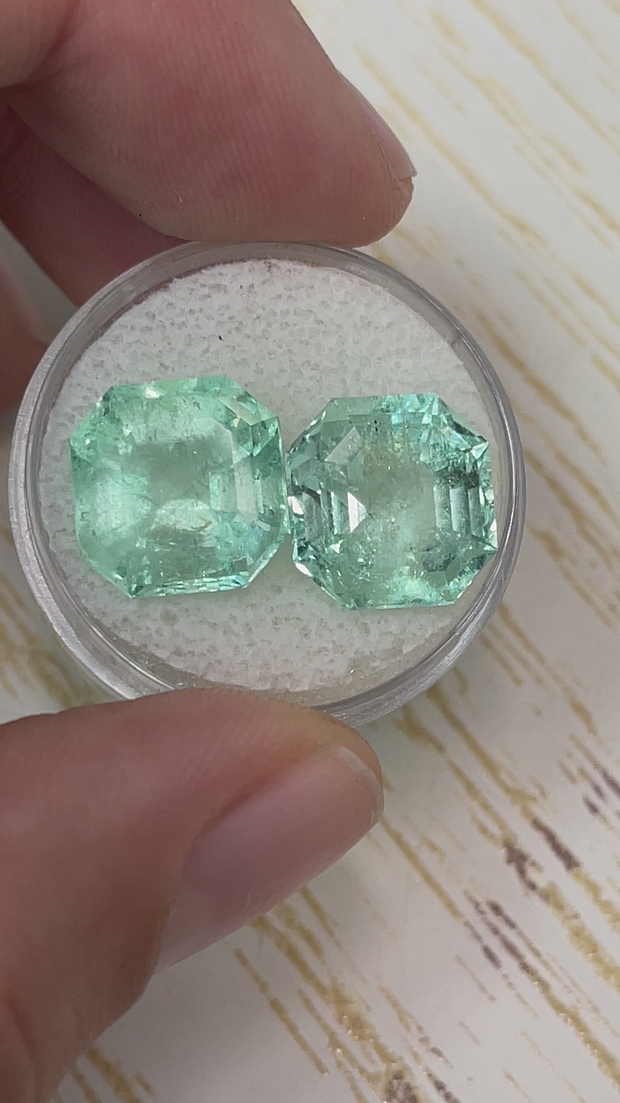 16.34tcw 12.2x12 Matching Light Green Natural Loose Colombian Emeralds-Asscher Cut