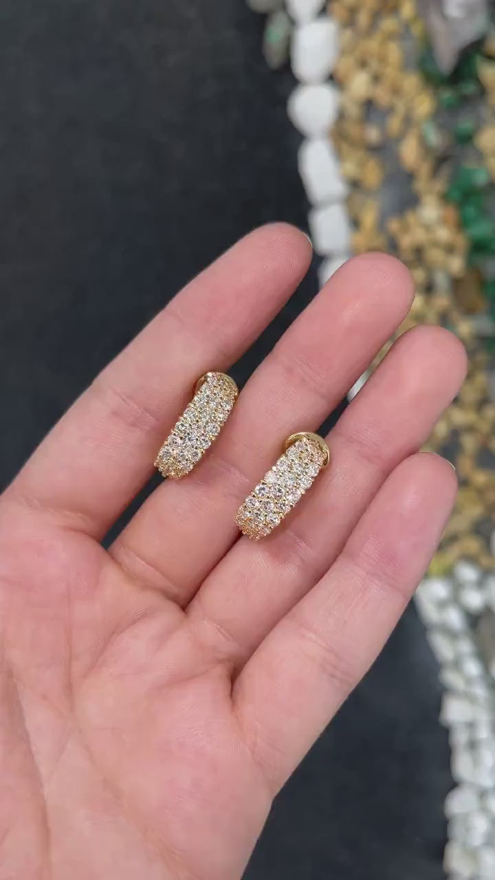 2.10tcw 18K Yellow Gold High Quality F-H Color Diamond Cluster Statement Omega Back Earrings