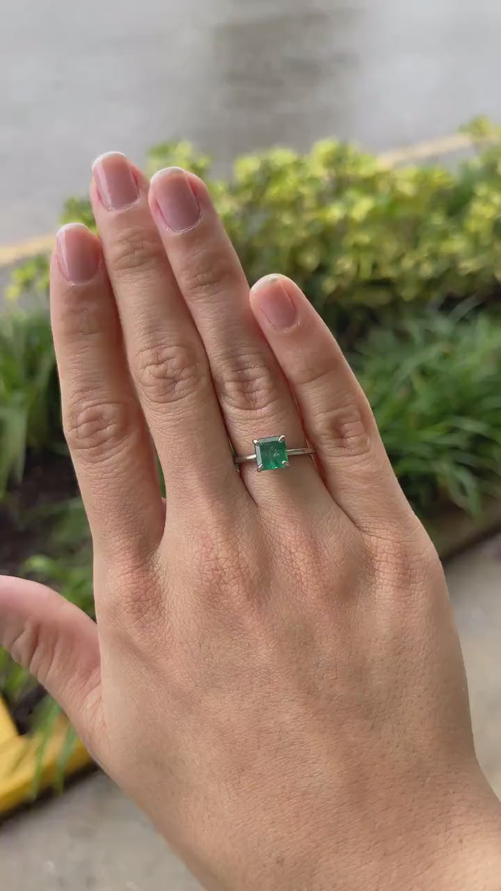 Platinum Solitaire Ring with 1.74ct Asscher Cut Vivid Green Emerald