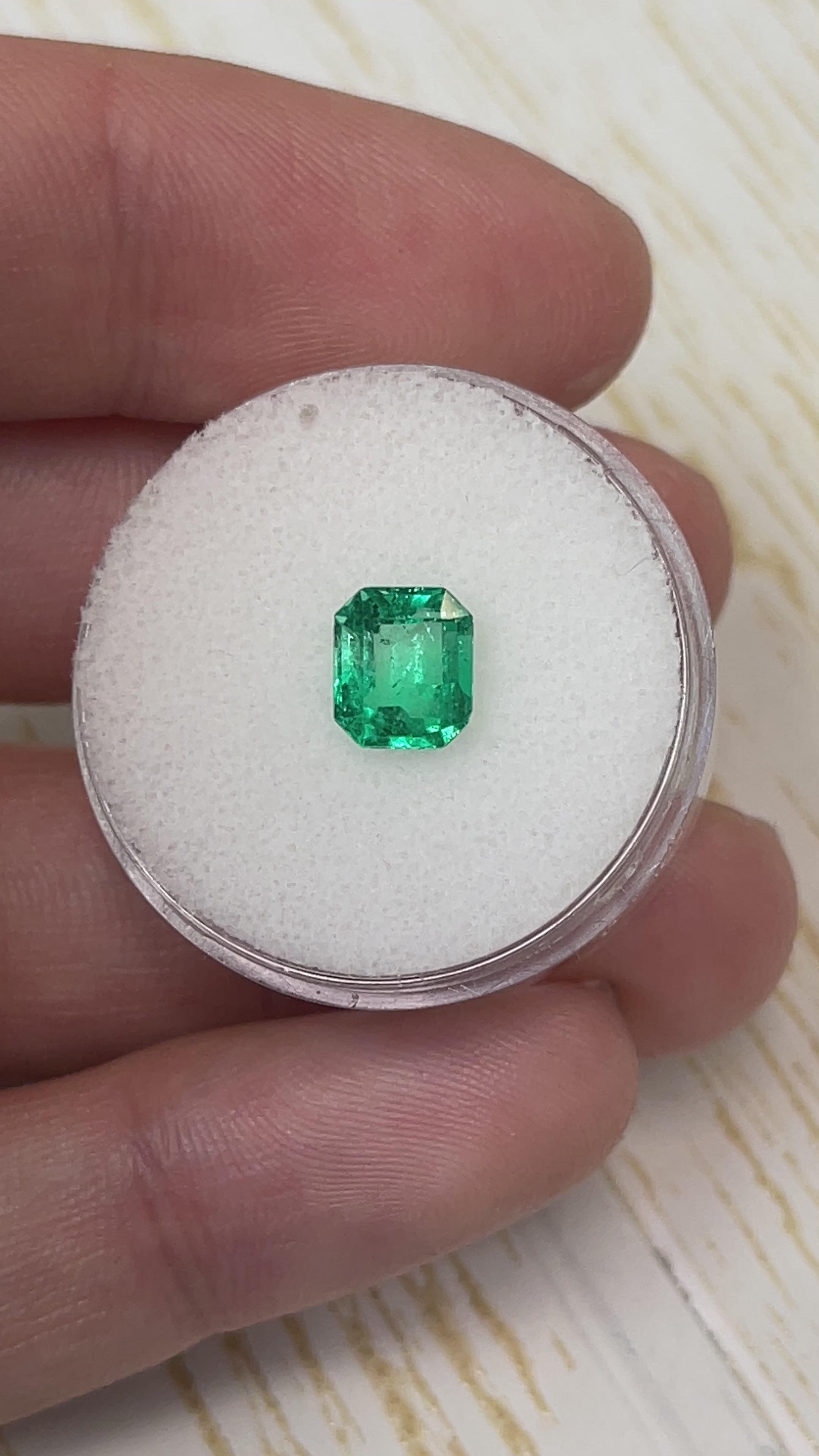 1.20 Carat 7x6 Yellowish Green Natural Loose Colombian Emerald- Emerald Cut