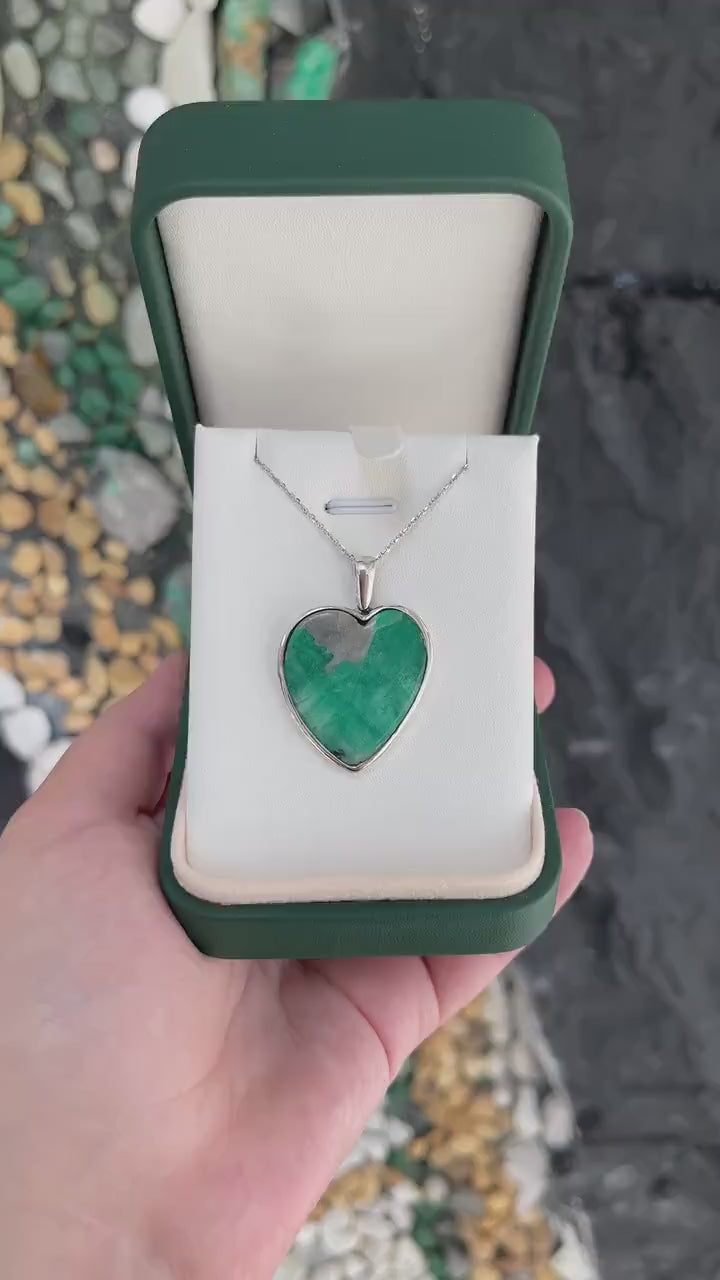 Natural Colombian Emerald in Matrix Heart Pendant, Bezel Set, 925 Silver Jewelry