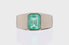 14K gold men’s band with 2.80 carat Colombian emerald in sleek bezel setting, rich green tone, JR Colombian Emeralds
