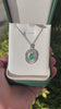 Lush Green Emerald Pear Cut Pendant with Duo Diamond Halo Necklace