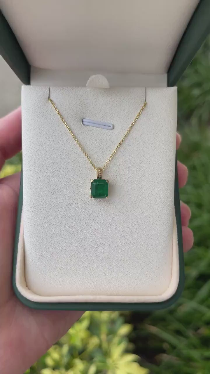 14K Gold Necklace with 2.0ct Dark Green Emerald-Cut Pendant