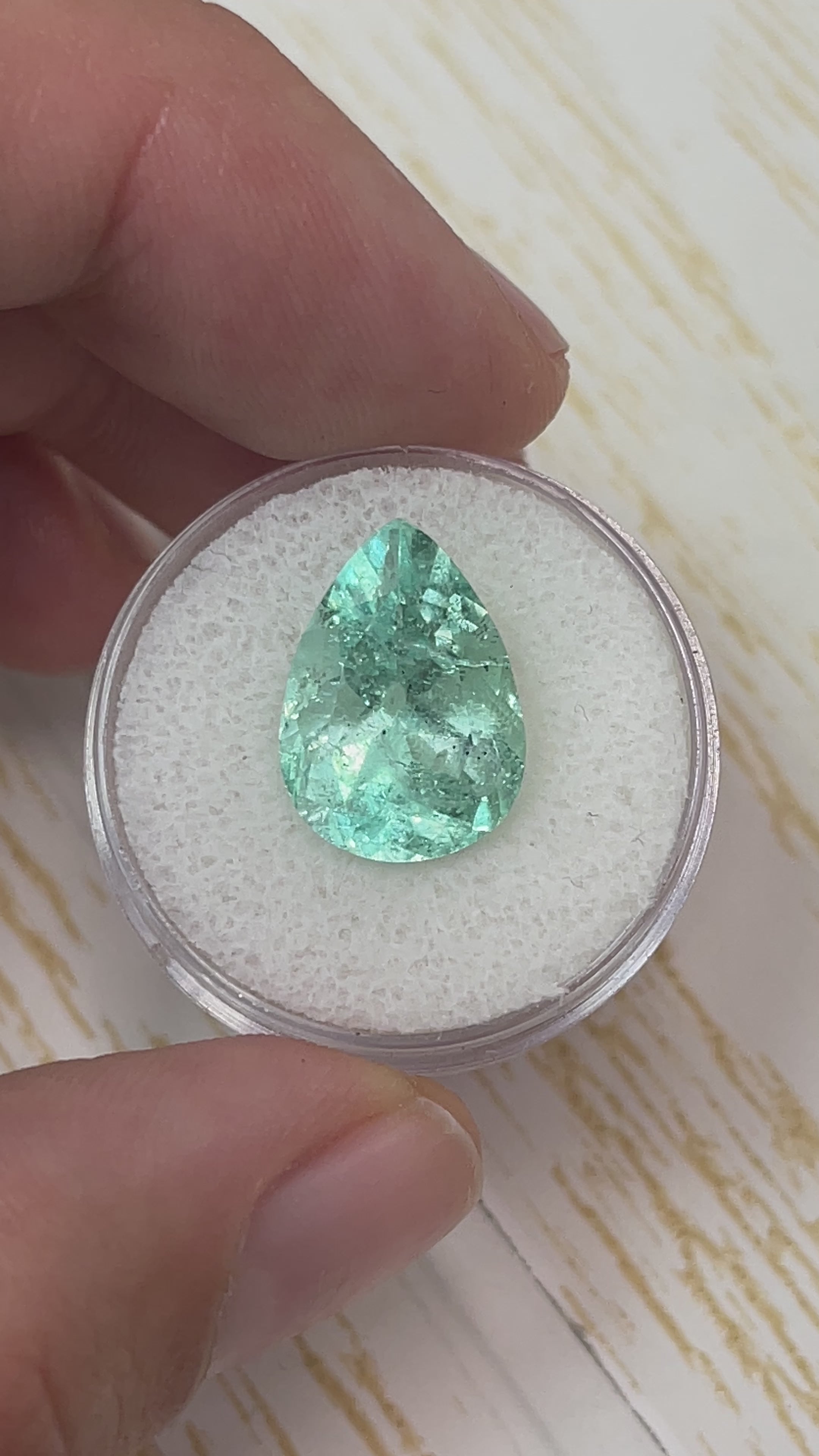 7.92 carat 15.5x11 Seafoam Green Natural Loose Colombian Emerald-Pear Cut