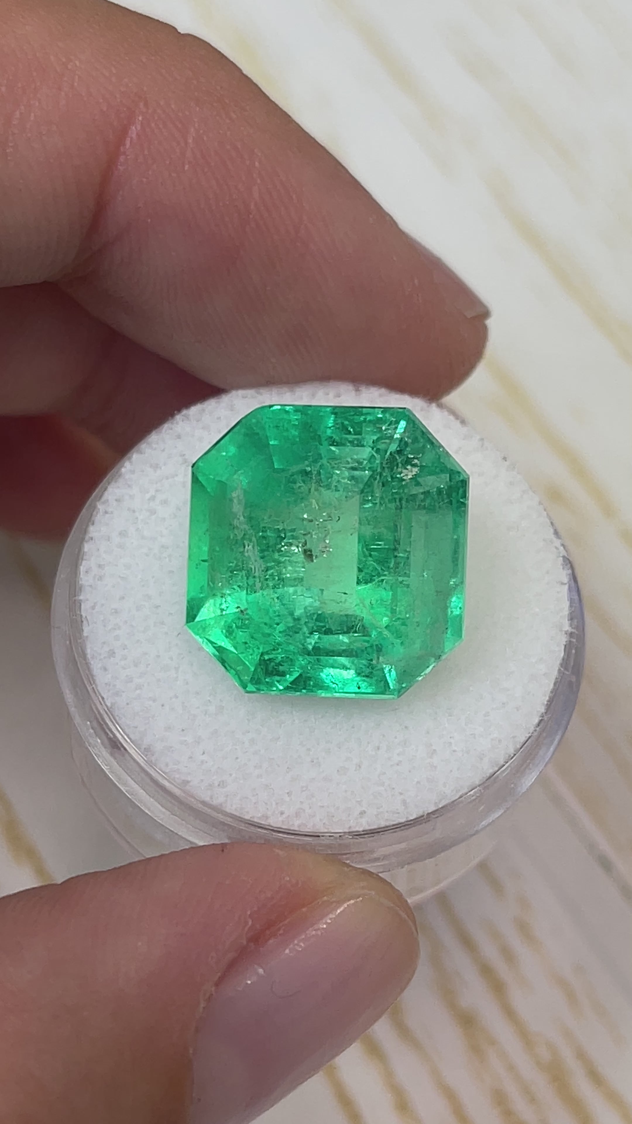 16.09 Carat 15.4x14.8 Yellowish Green Natural Loose Colombian- Asscher Cut