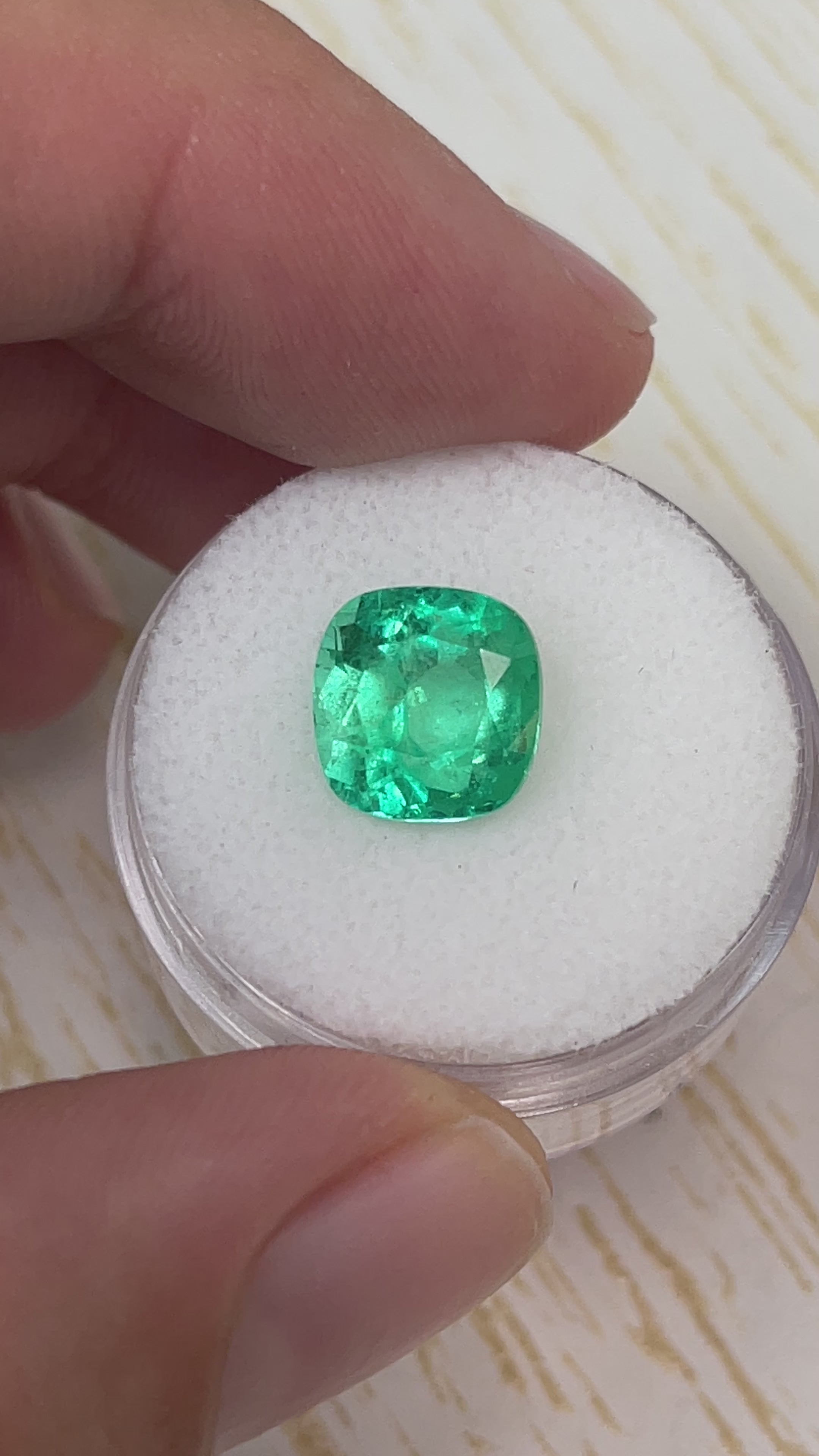 3.85 Carat Bright Yellowish Green Natural Loose Colombian Emerald-Cushion Cut