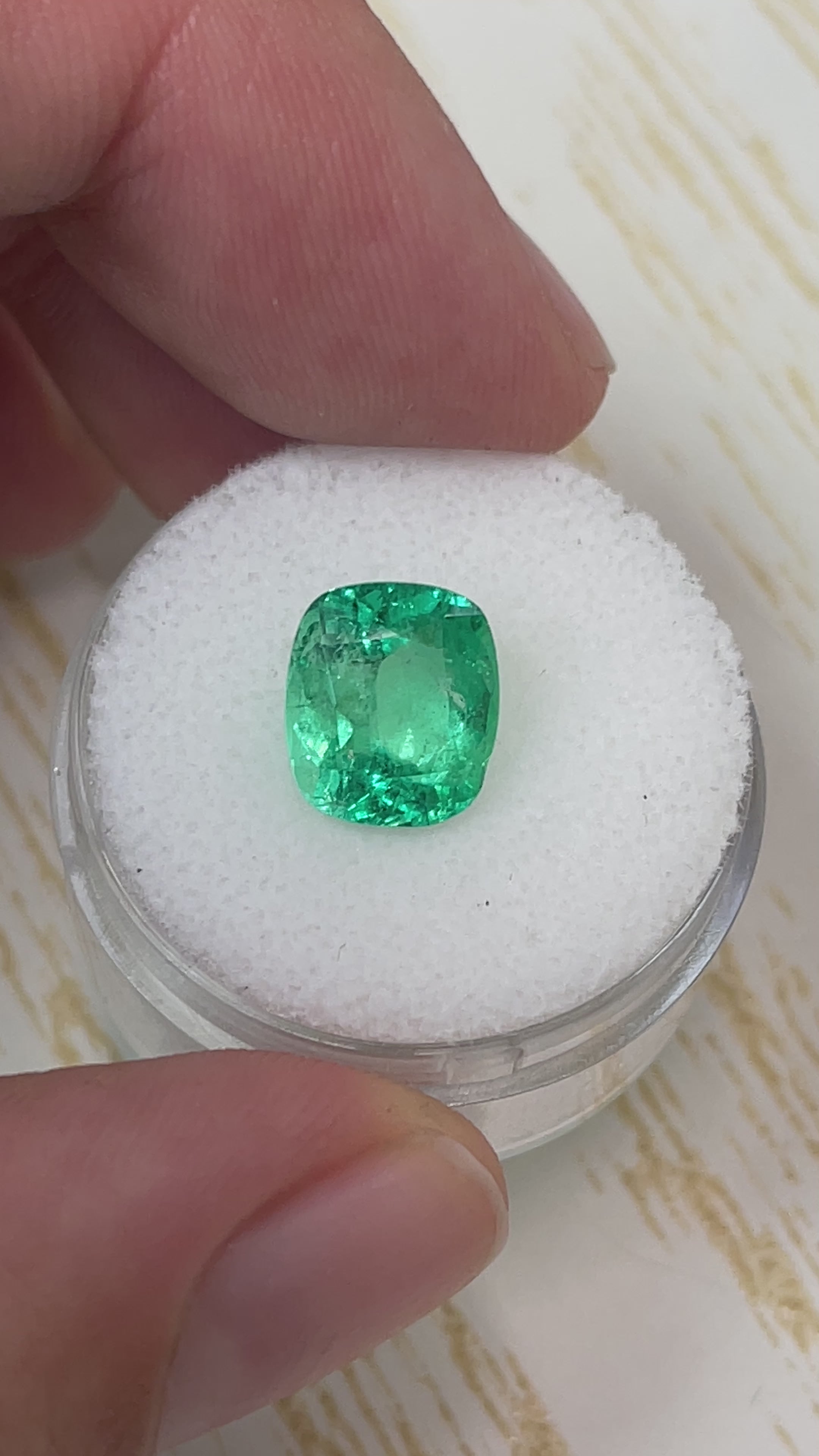 3.50 Carat 10x9 Yellowish Green Natural Loose Colombian Emerald-Cushion Cut