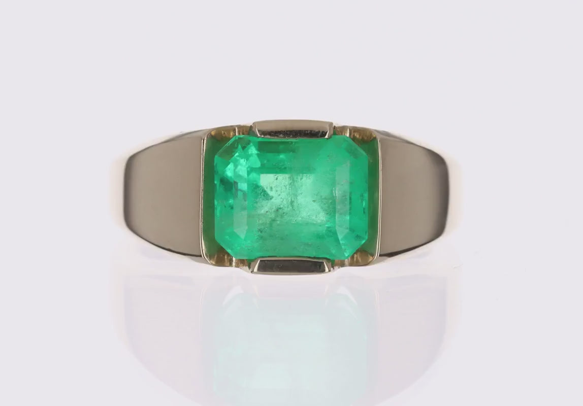 3.52 Carat East to West Colombian Emerald Tension Set Mens Ring 14K