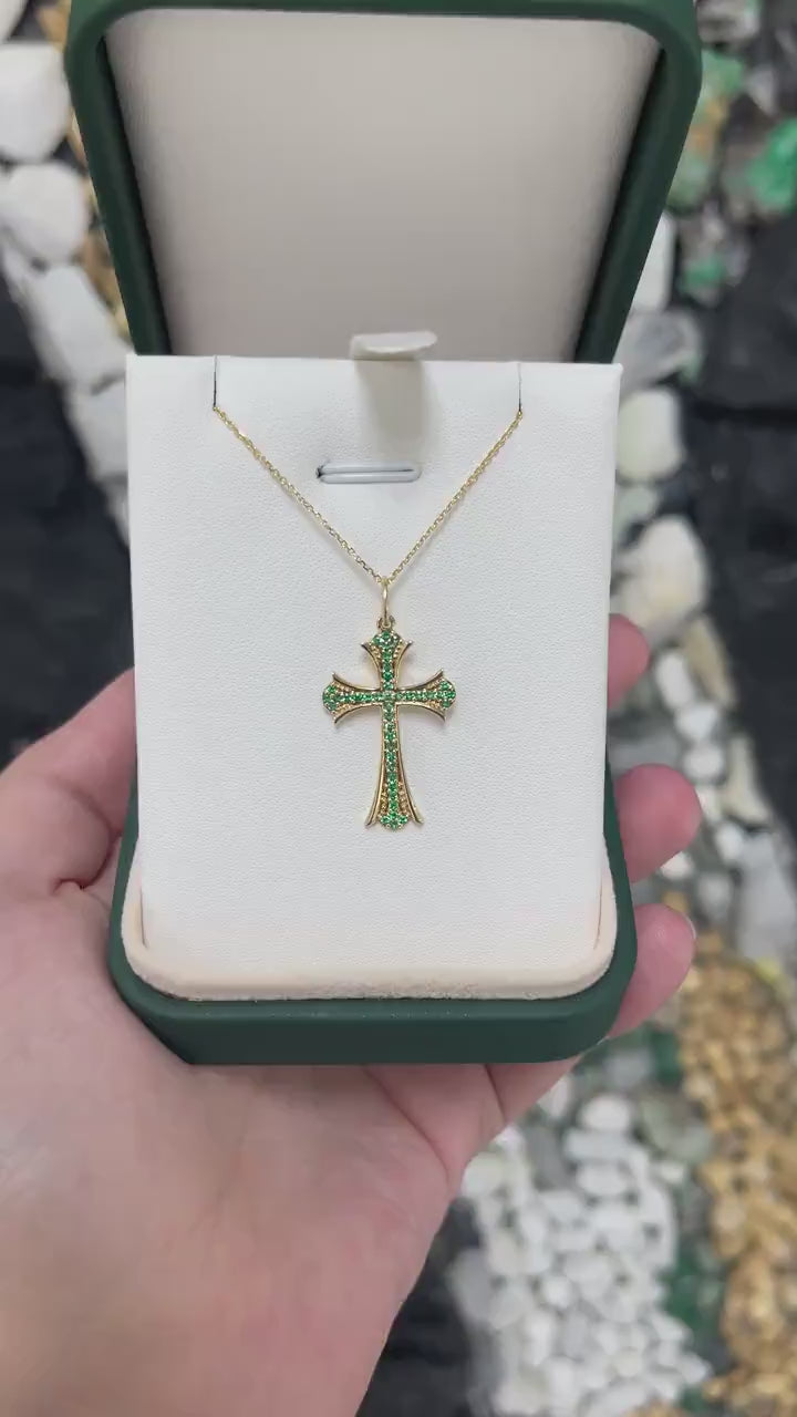 Elegant 0.60tcw 14K Crucifix Pendant with Emerald Accents