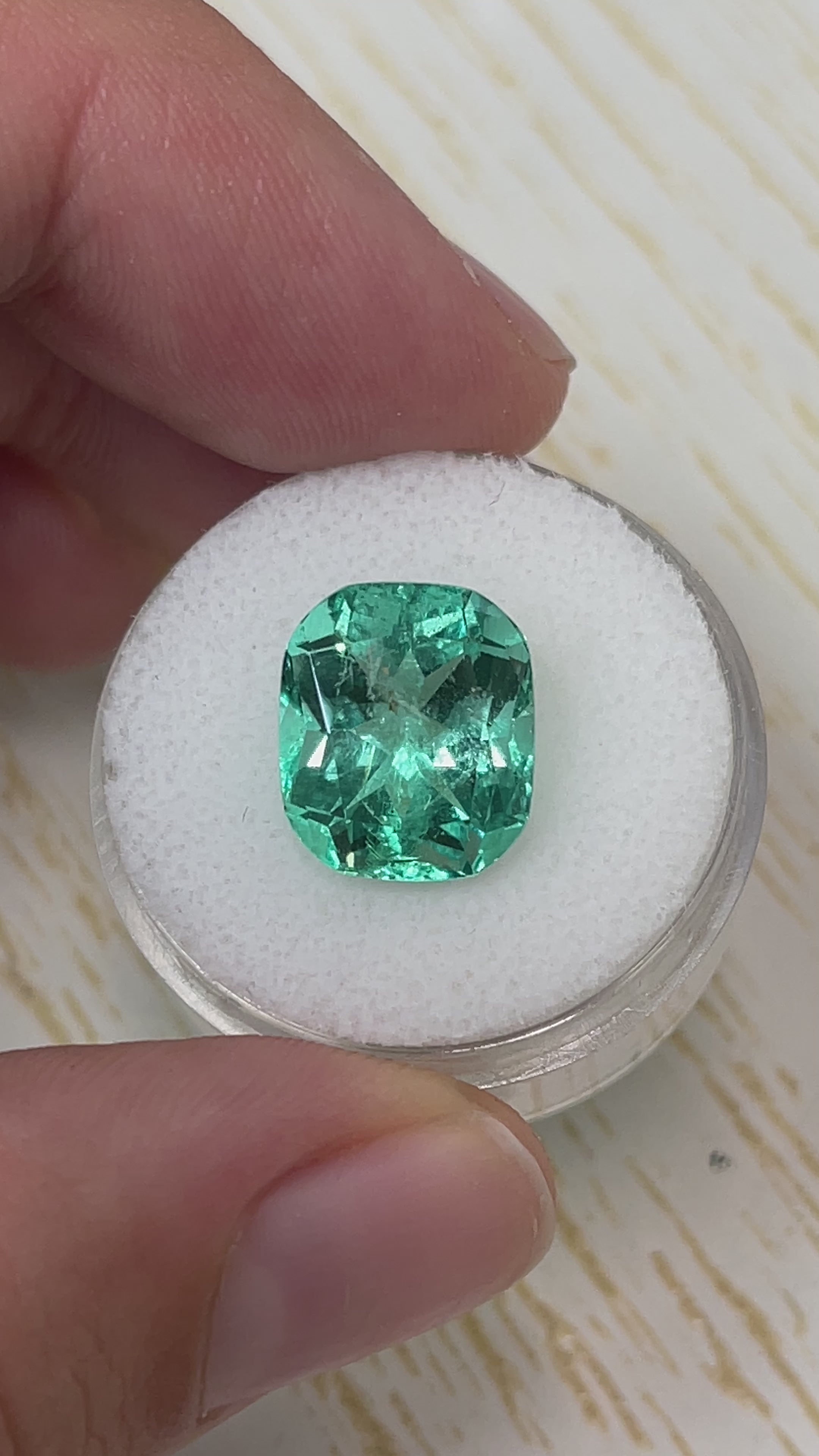 7.13 Carat 13x11 Vivacious Bluish Green Natural Loose Colombian Emerald- Cushion Cut