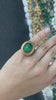 16.83ct 14K Oval Shaped Cabochon Cut Mystic Dark Green Emerald Solitaire Vintage Inspired Antique Ring