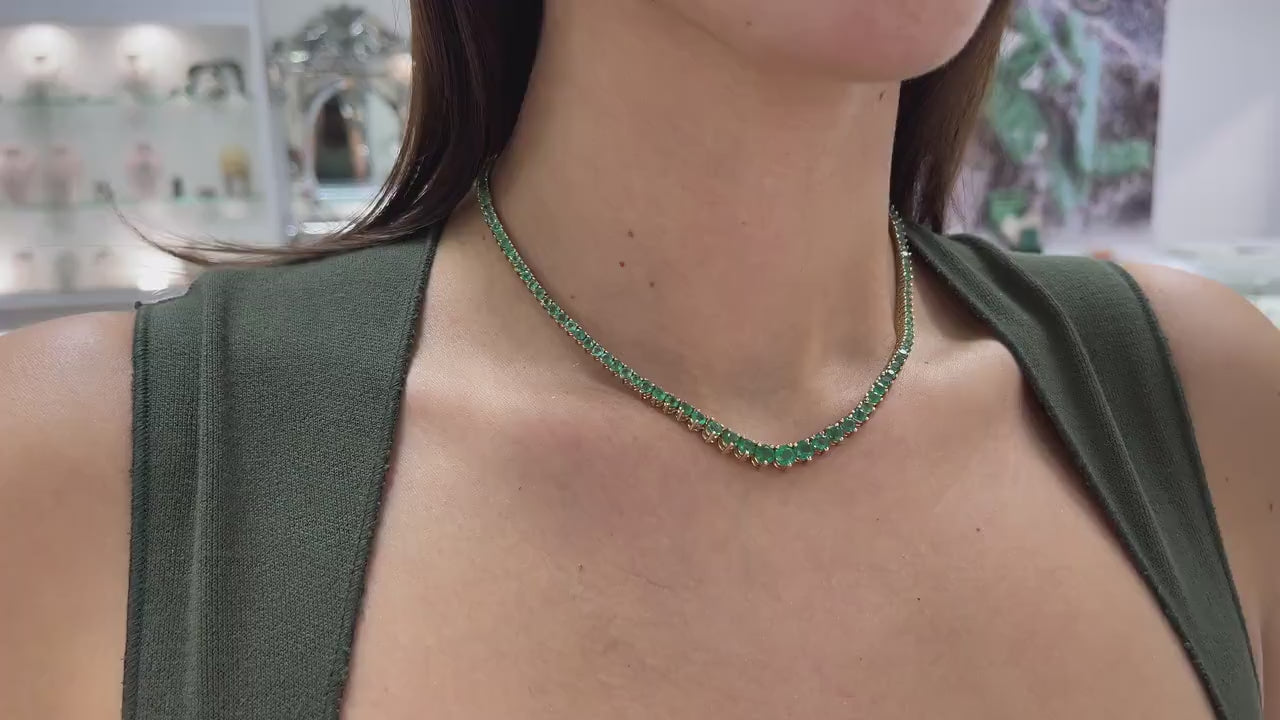 Emerald Tennis Necklace: Graduated 14K Gold Chain, 22.25tcw