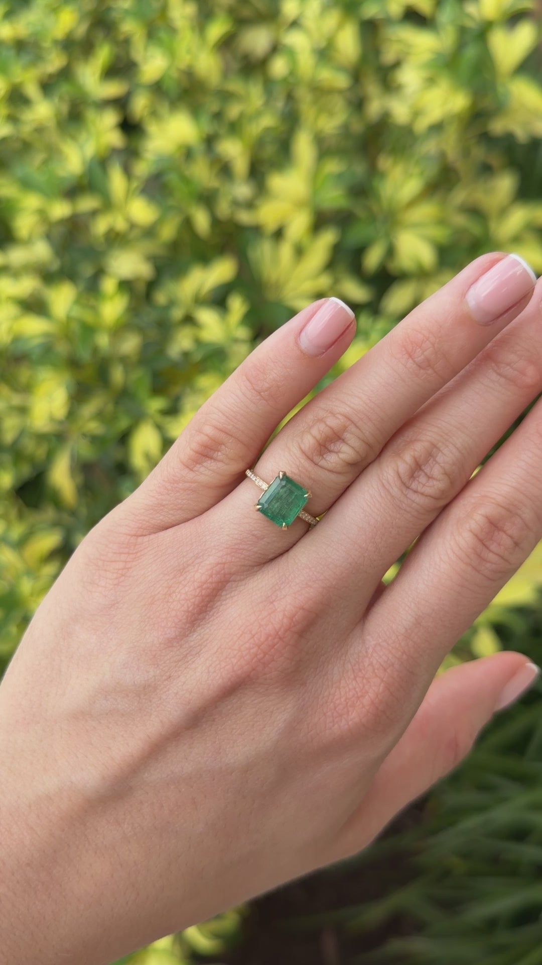 3.50tcw 14K Natural Emerald & Hidden Diamond Halo + Shank