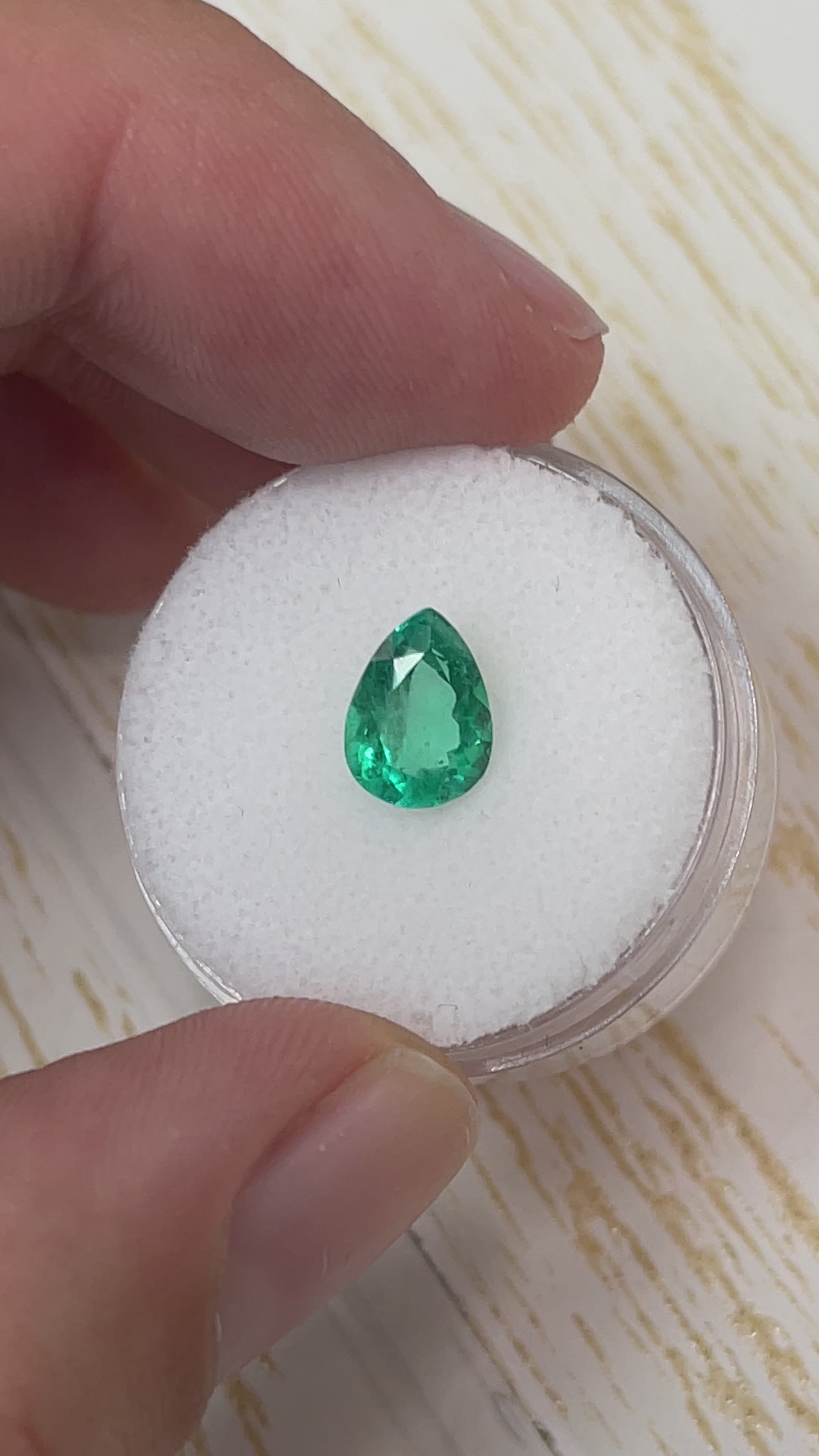 1.30 carat 9x7 Bluish Green Natural Loose Colombian Emerald-Pear Cut