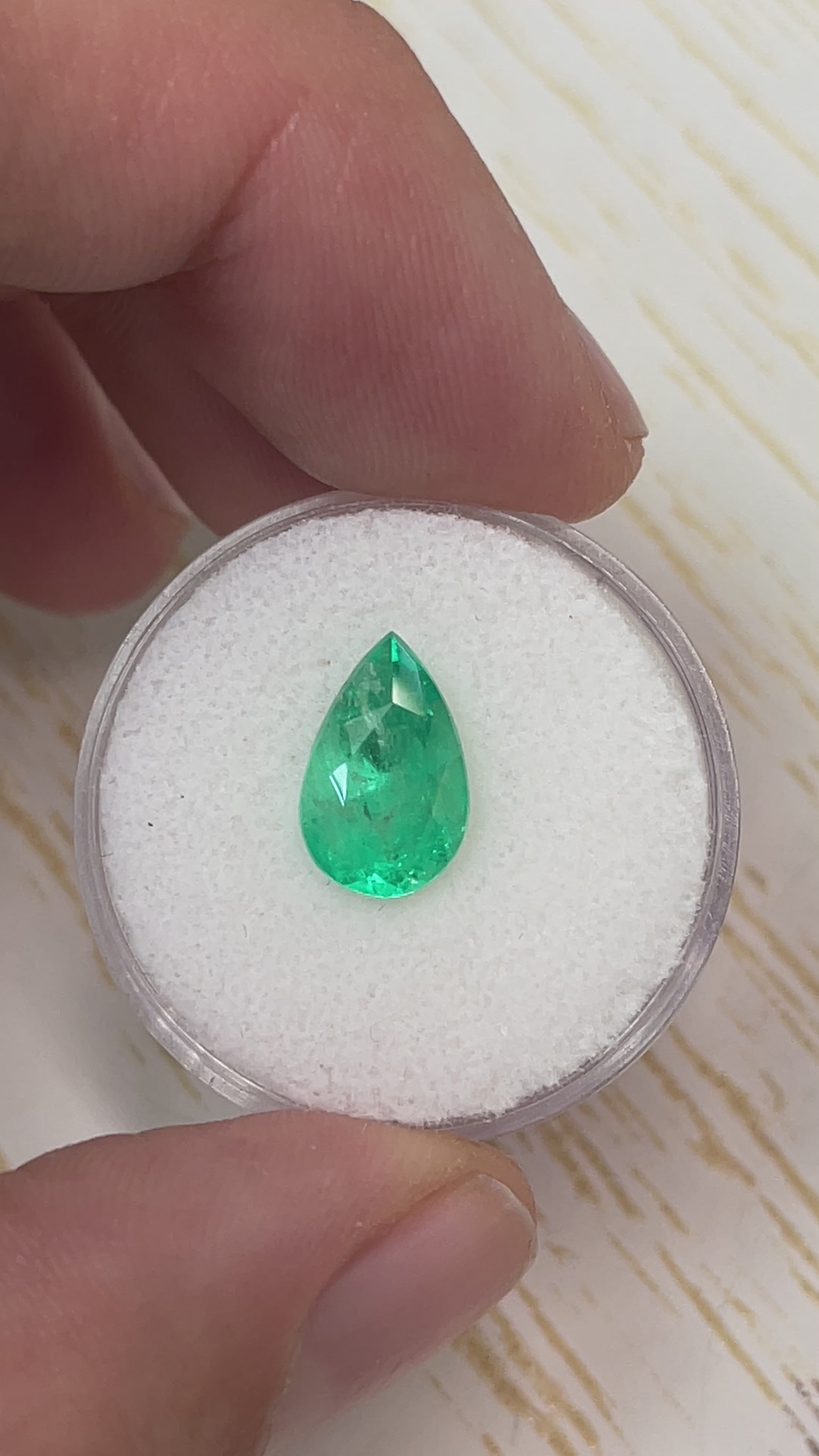 2.80 carat 12x7.5 Yellowish Green Natural Loose Colombian Emerald-Pear Cut