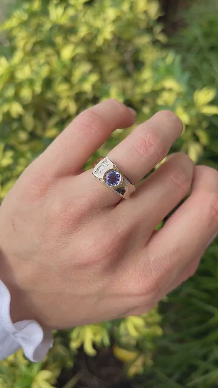 Two-Tone 14K Gold Tanzanite & Diamond Ring with 1.12tcw – Violet Round Cut