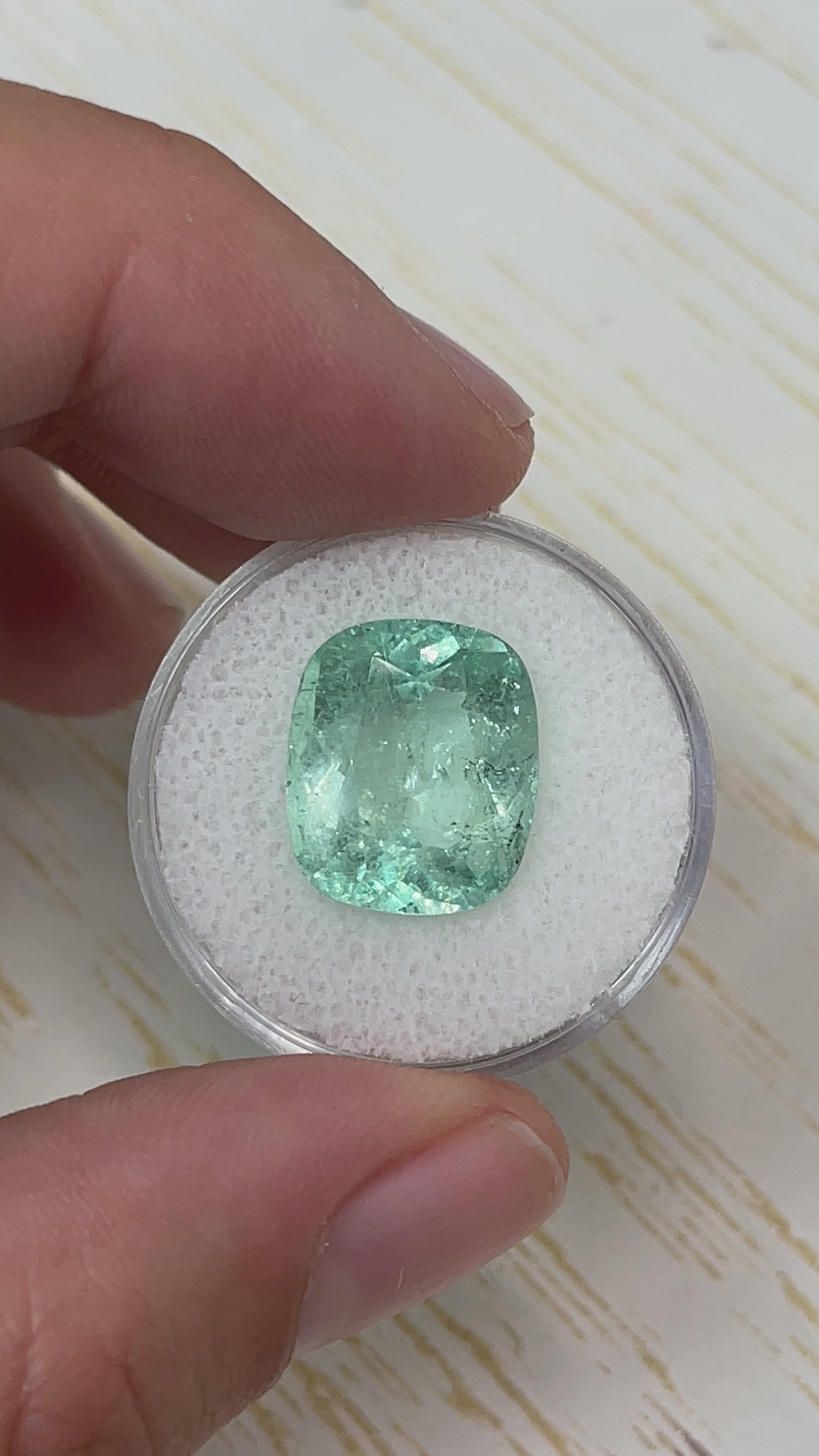 8.94 Carat 15x13 Light Green Natural Loose Colombian Emerald-Cushion Cut