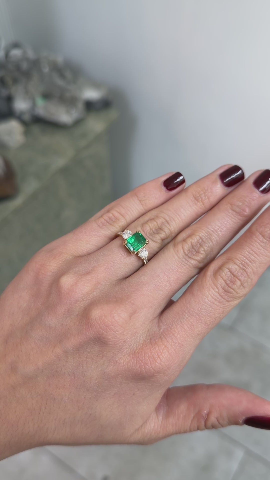 3.16tcw Classic Emerald Cut & Lab Round Diamond Three Stone with Accents 14K