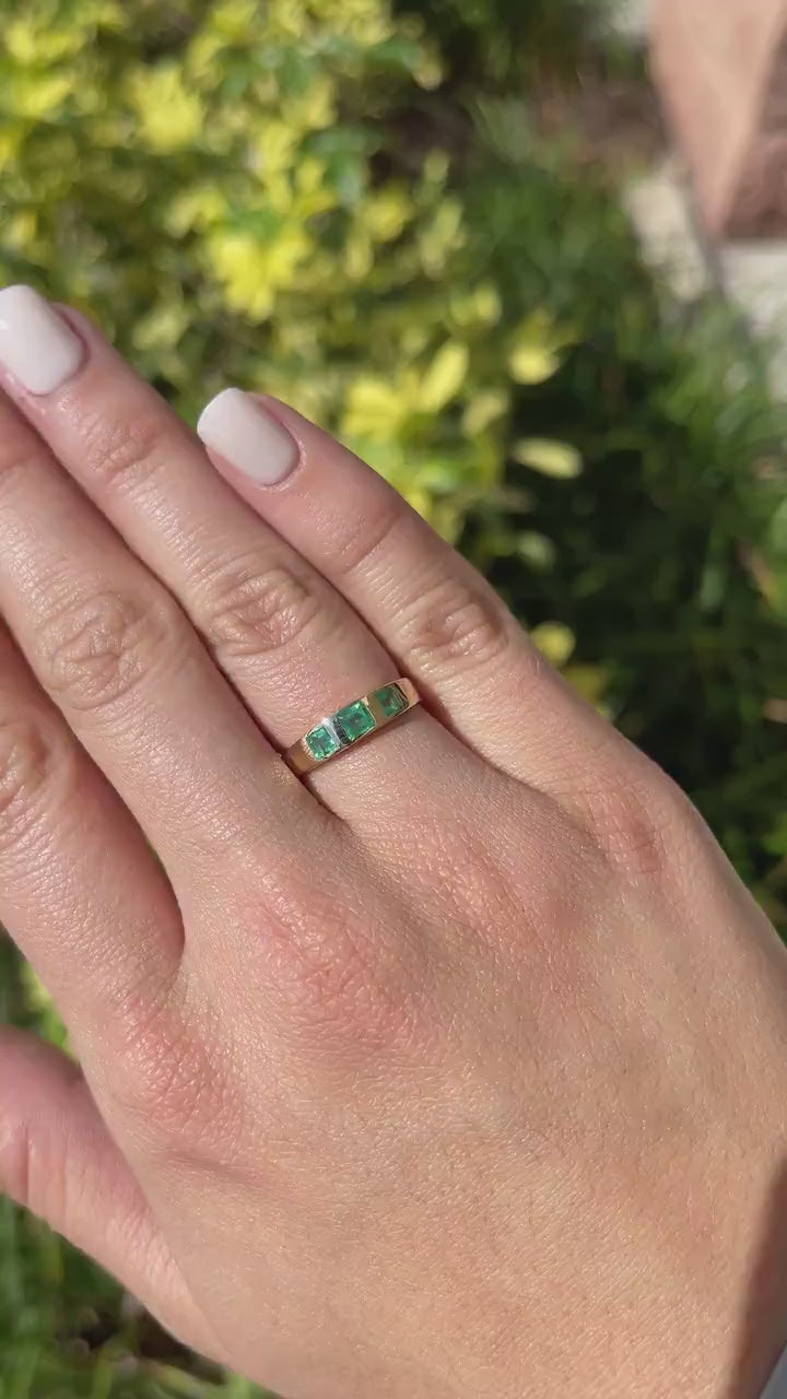 Chic and Timeless: 14K Gold Birthday Ring with 0.60tcw Asscher Cut Natural May Emerald Stones