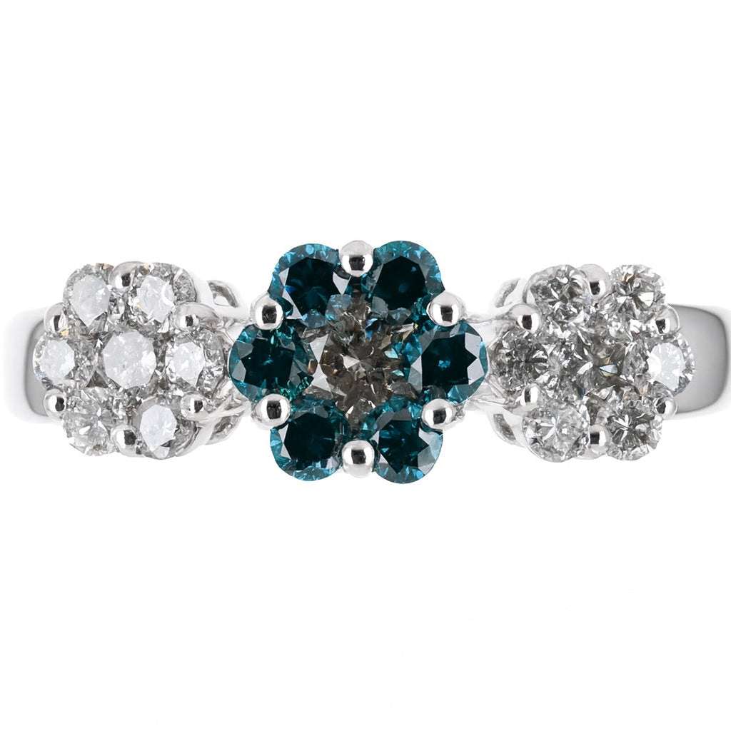 1.05tcw Fancy Blue Diamond & Diamond Floral Ring 14K