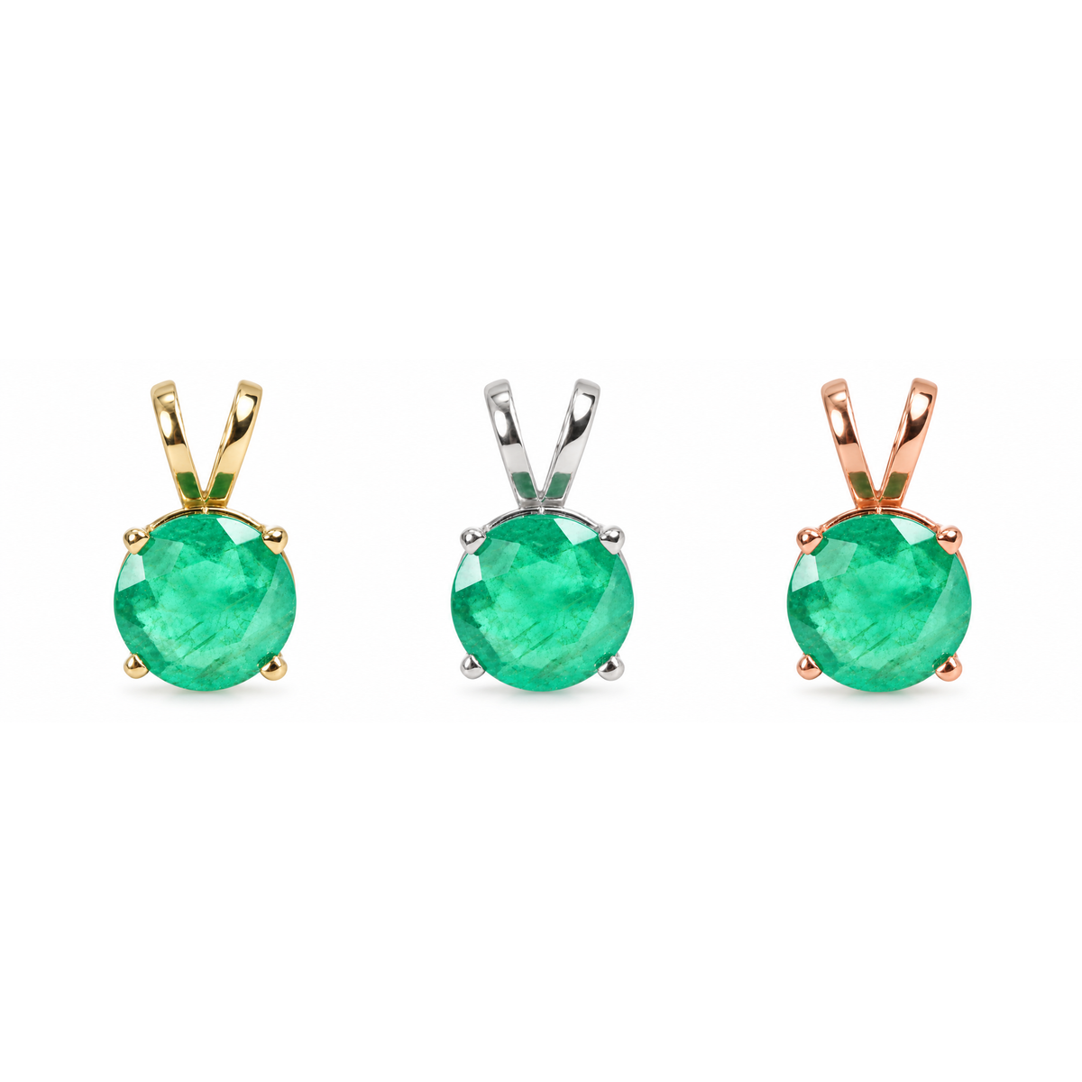 0.90 Carat Round Emerald Solitaire Double Bail Pendant 14K