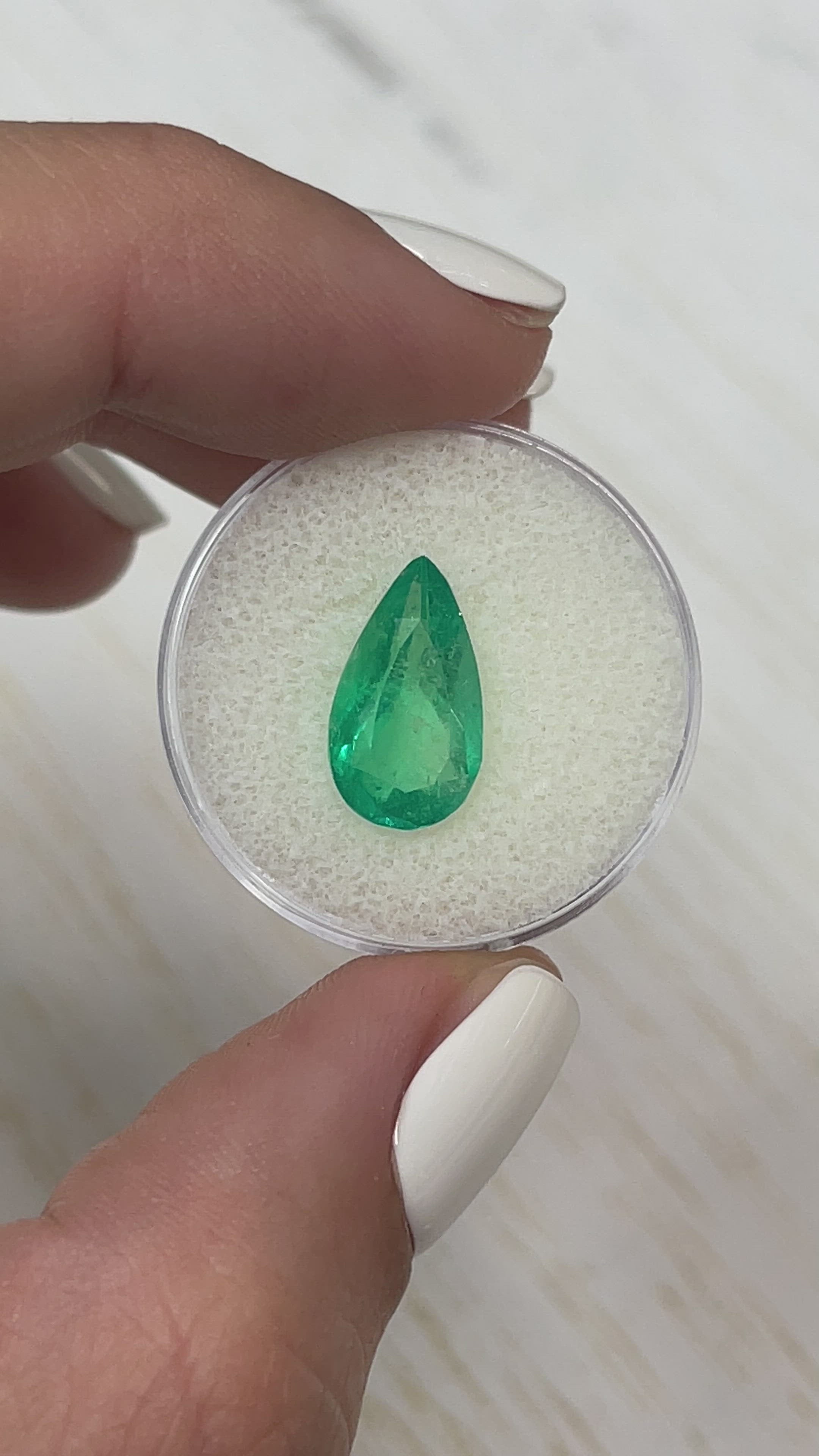 3.31 Carat 14.5x8 Long Green Natural Loose Colombian Emerald-Pear Cut