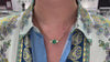 5.24tcw 14K Dark Green Colombian Emerald-Cushion Cut & Diamond Three Stone Gold Necklace