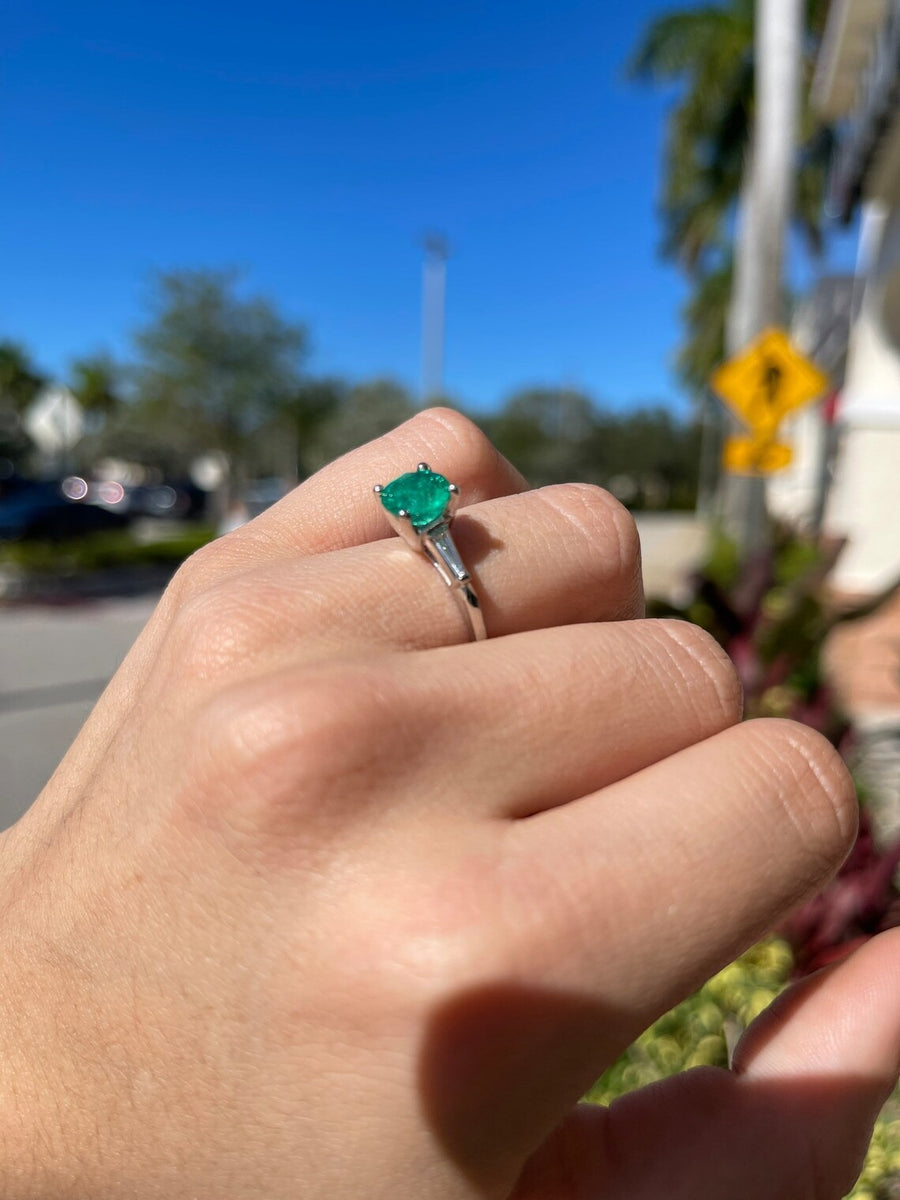 2.61tcw Round Emerald & Diamond Baguette Engagement Ring Platinum