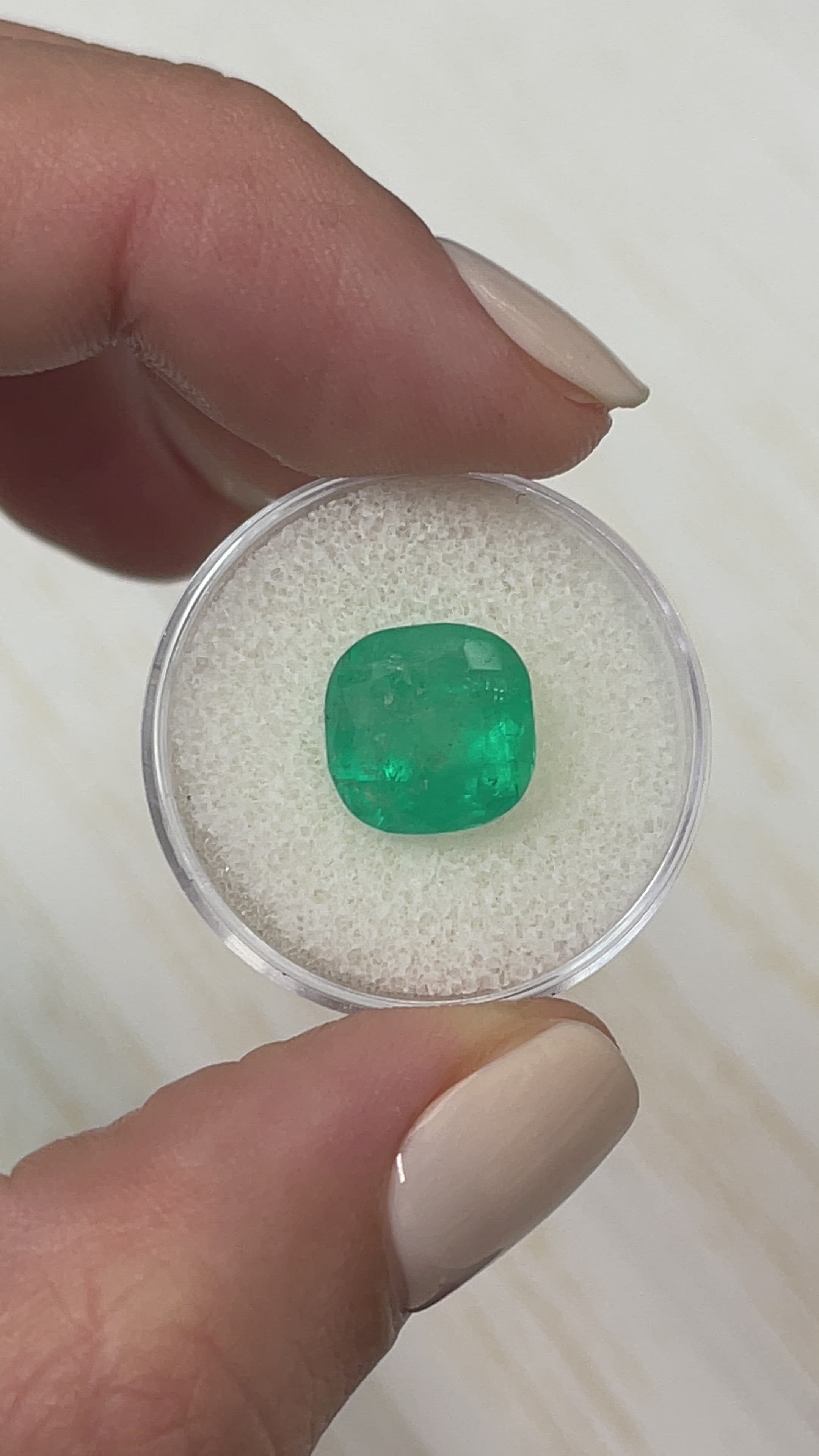 5.95 Carat 10.5x10.5 Green Natural Loose Colombian Emerald-Cushion Cut