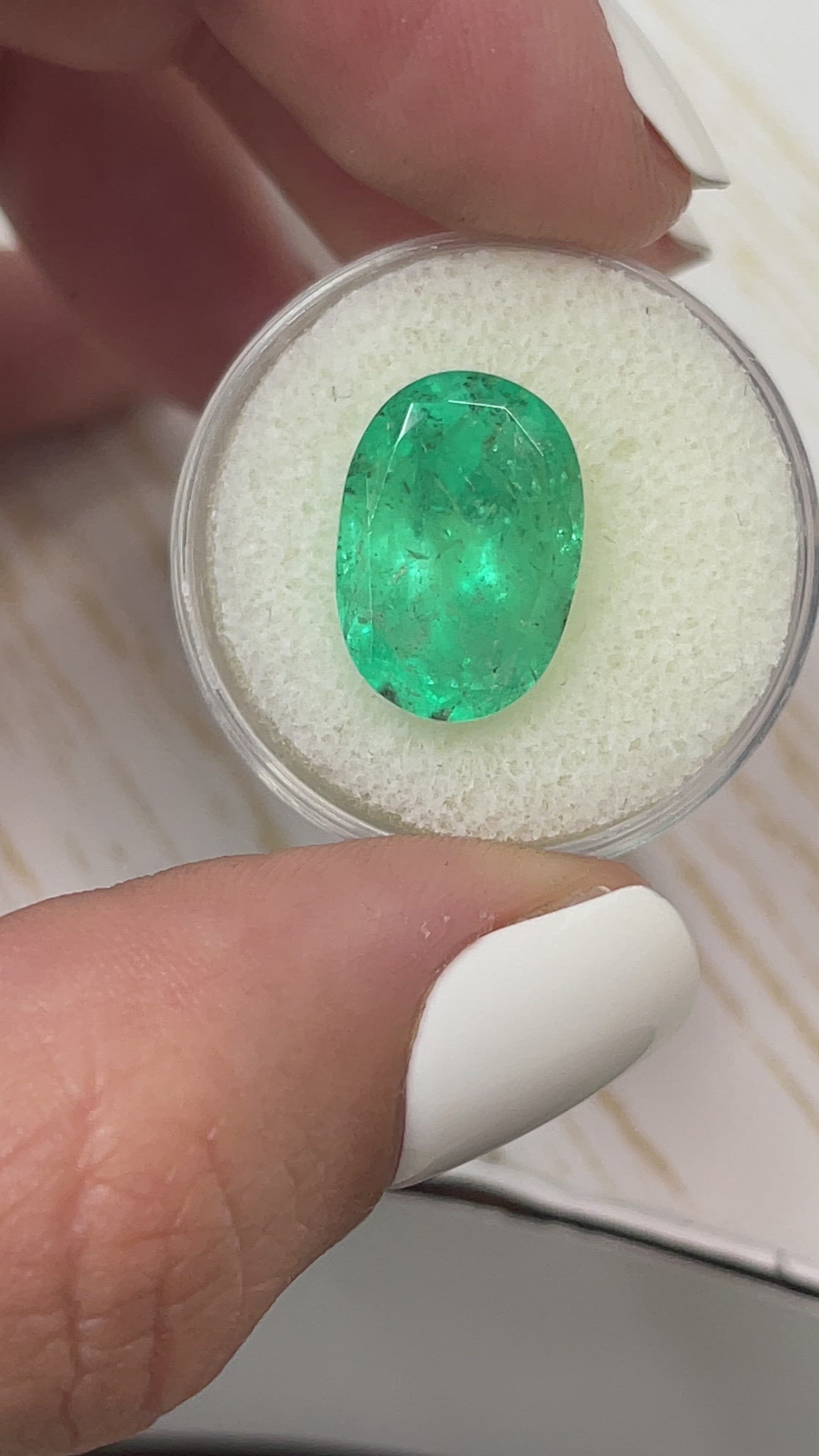 8.64 Carat Freckled Medium Green Natural Loose Colombian Emerald-Oval Cut