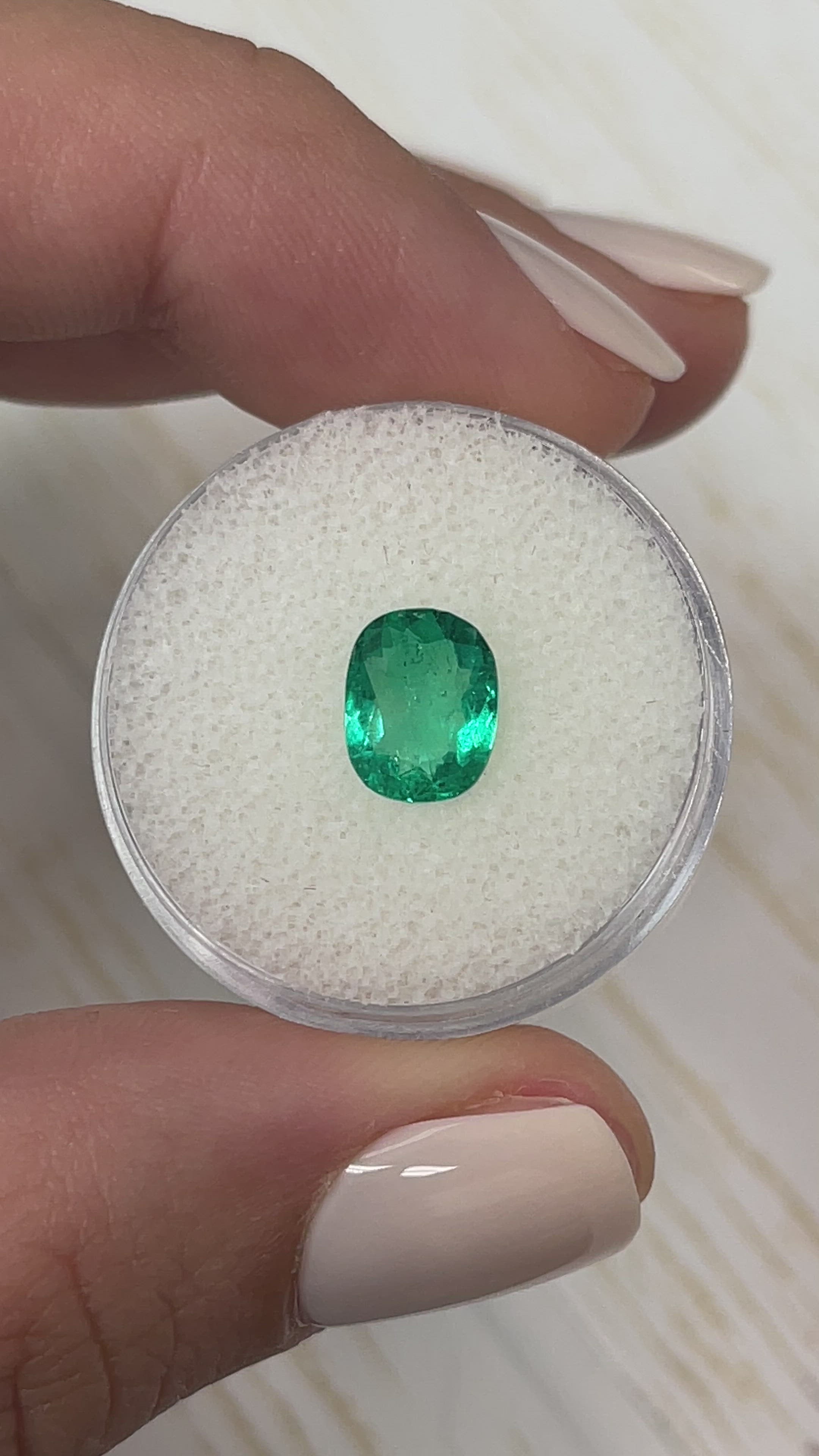 1.43 Carat 9x7 Large Spread Bluish Green Natural Loose Colombian Emerald-Cushion Cut