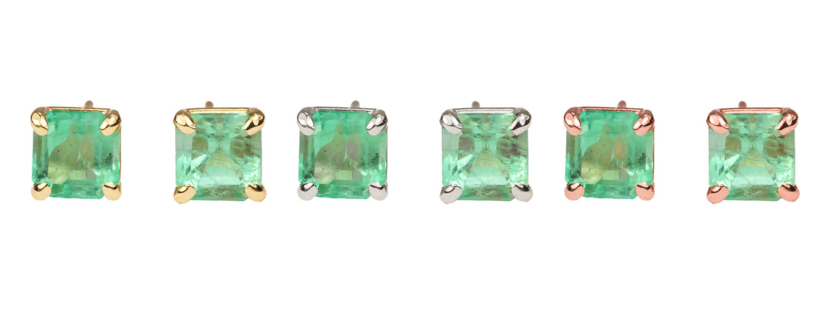 1.05tcw Real Earth mined Petite Emerald Asscher Cut Stud Earrings 14K - JR Colombian Emeralds